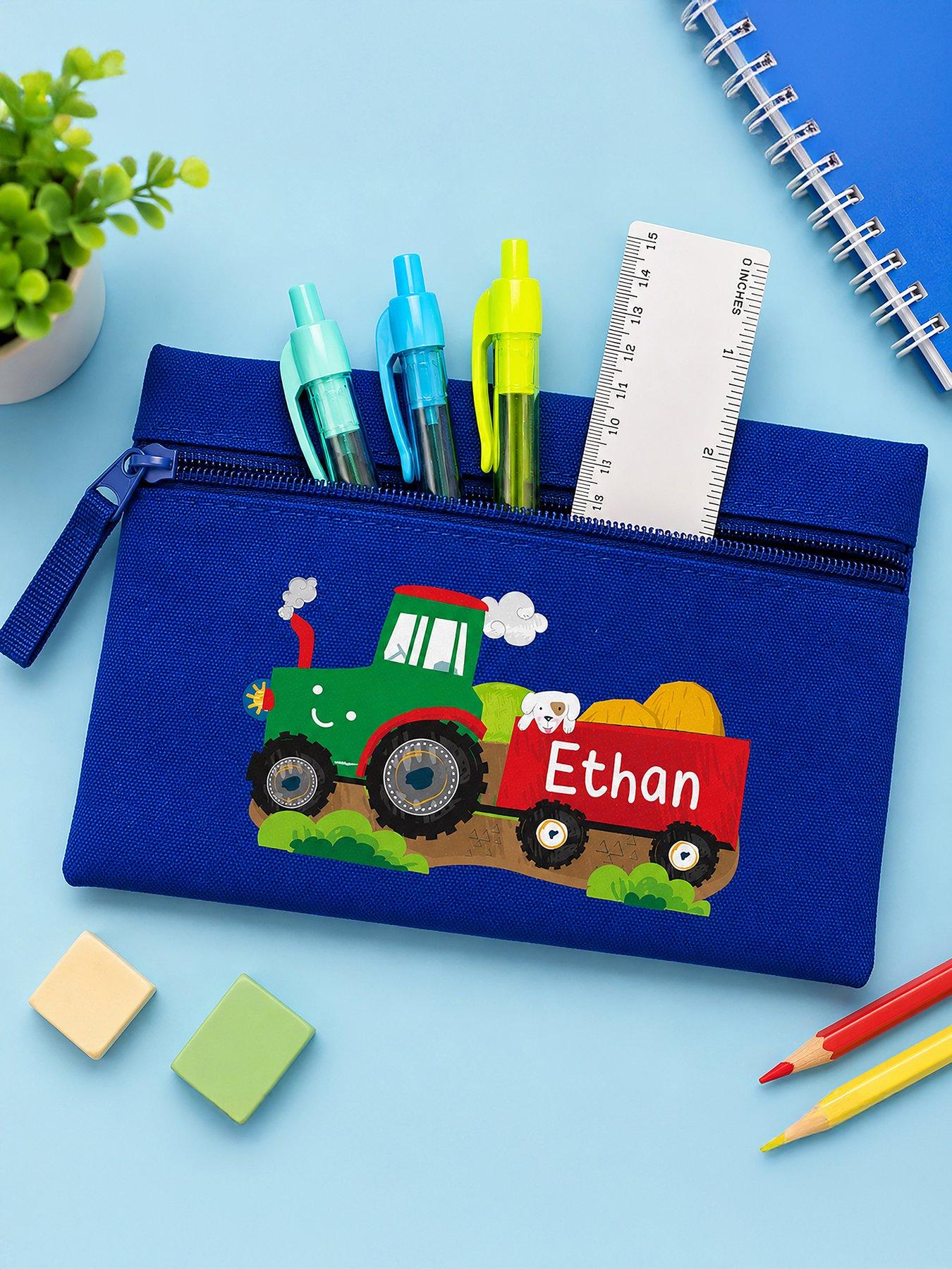 Image 4 of 4 of The Personalised Memento Company Personalised Tractor Blue Pencil Case