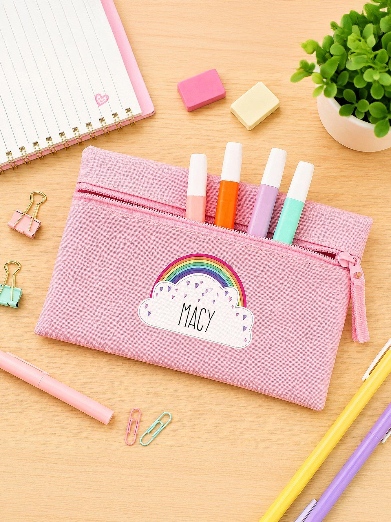 Image 1 of 3 of The Personalised Memento Company Personalised Rainbow Pink Pencil Case