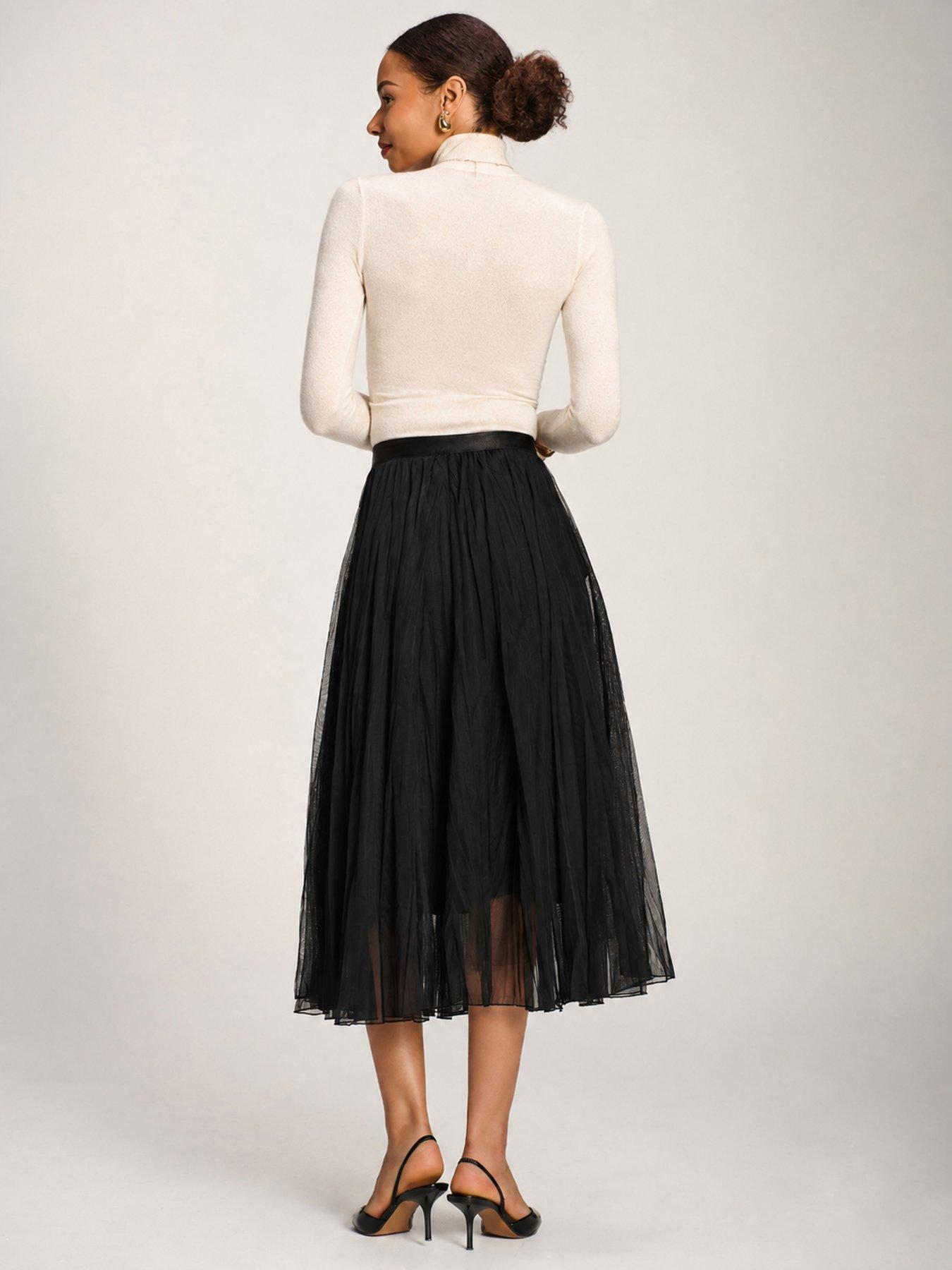 Image 2 of 6 of Jolie Moi Womens Crinkle Mesh Elasticated Waist Midi Skirt - Black