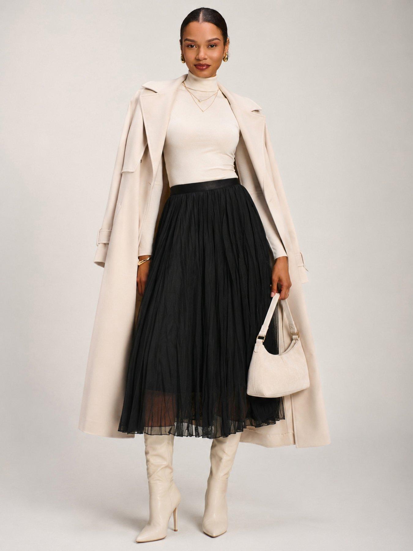 Image 3 of 6 of Jolie Moi Womens Crinkle Mesh Elasticated Waist Midi Skirt - Black