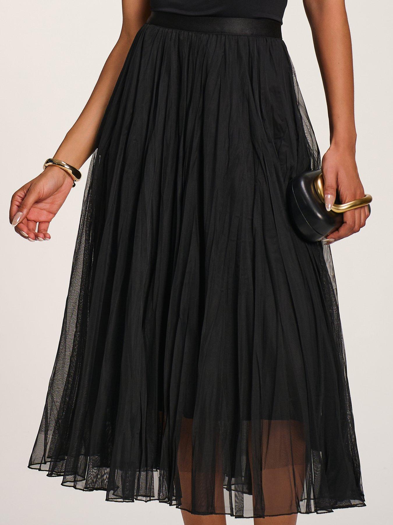 Image 4 of 6 of Jolie Moi Womens Crinkle Mesh Elasticated Waist Midi Skirt - Black