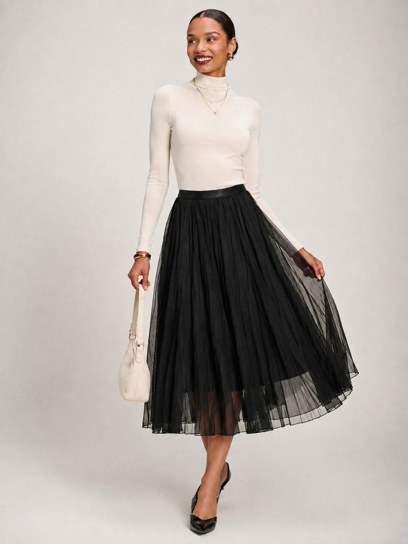 Image 5 of 6 of Jolie Moi Womens Crinkle Mesh Elasticated Waist Midi Skirt - Black