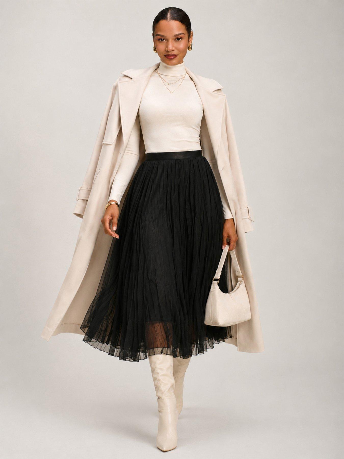 Image 6 of 6 of Jolie Moi Womens Crinkle Mesh Elasticated Waist Midi Skirt - Black