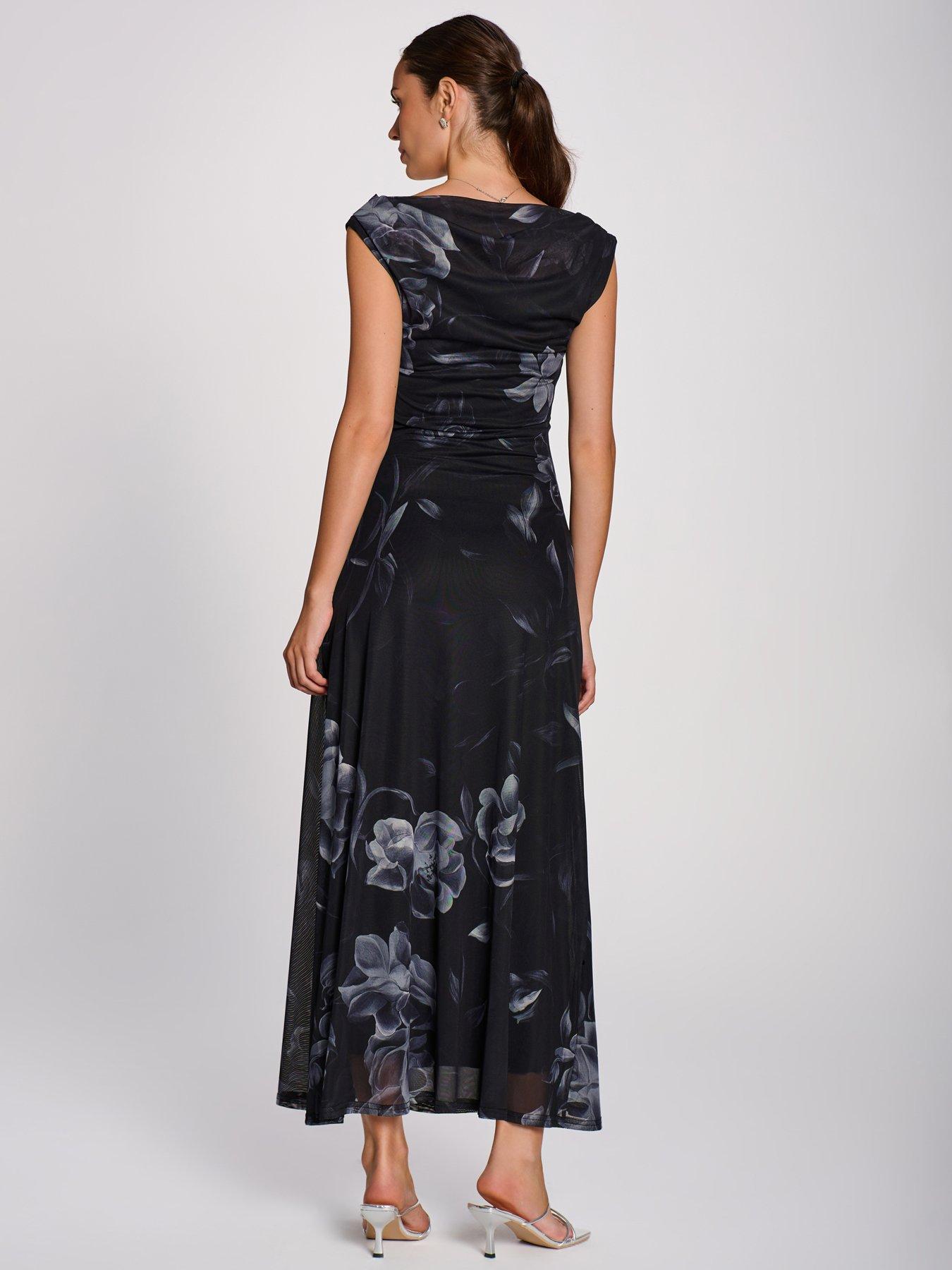 Image 2 of 7 of Jolie Moi Womens Multiway Neck Mesh Floral Maxi Dress - Black