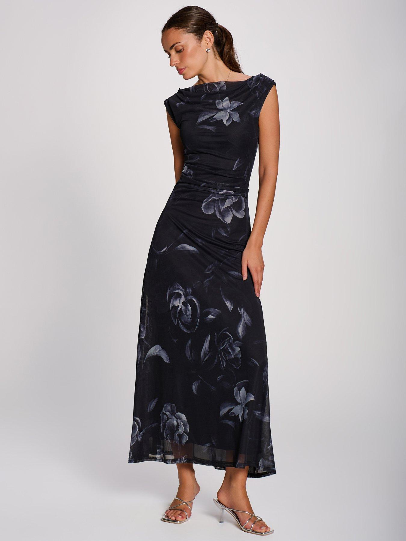 Image 5 of 7 of Jolie Moi Womens Multiway Neck Mesh Floral Maxi Dress - Black