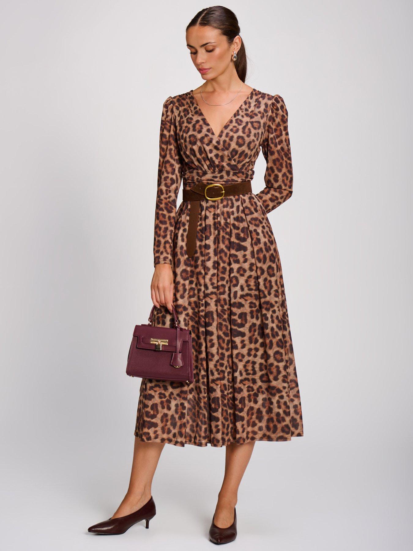 Image 3 of 7 of Jolie Moi Womens Wrap V-Neck Pleated Maxi Dress - Brown