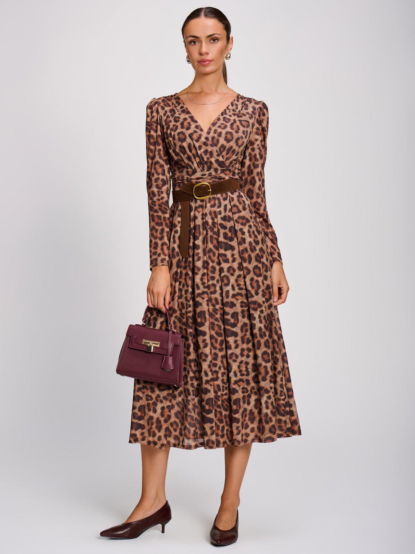 Image 6 of 7 of Jolie Moi Womens Wrap V-Neck Pleated Maxi Dress - Brown