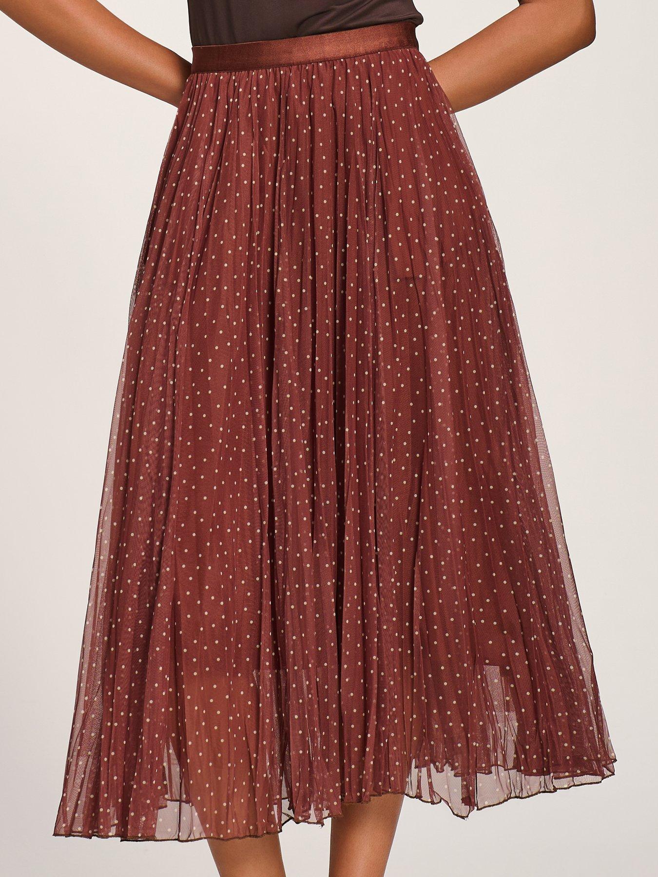 Image 4 of 6 of Jolie Moi Womens Crinkle Mesh Pleated Midi Skirt - Brown