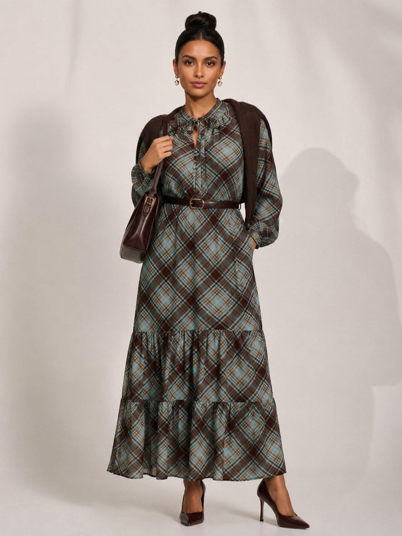 Image 3 of 5 of Jolie Moi Womens Chiffon Tie-Neck Tiered Maxi Dress - Multi
