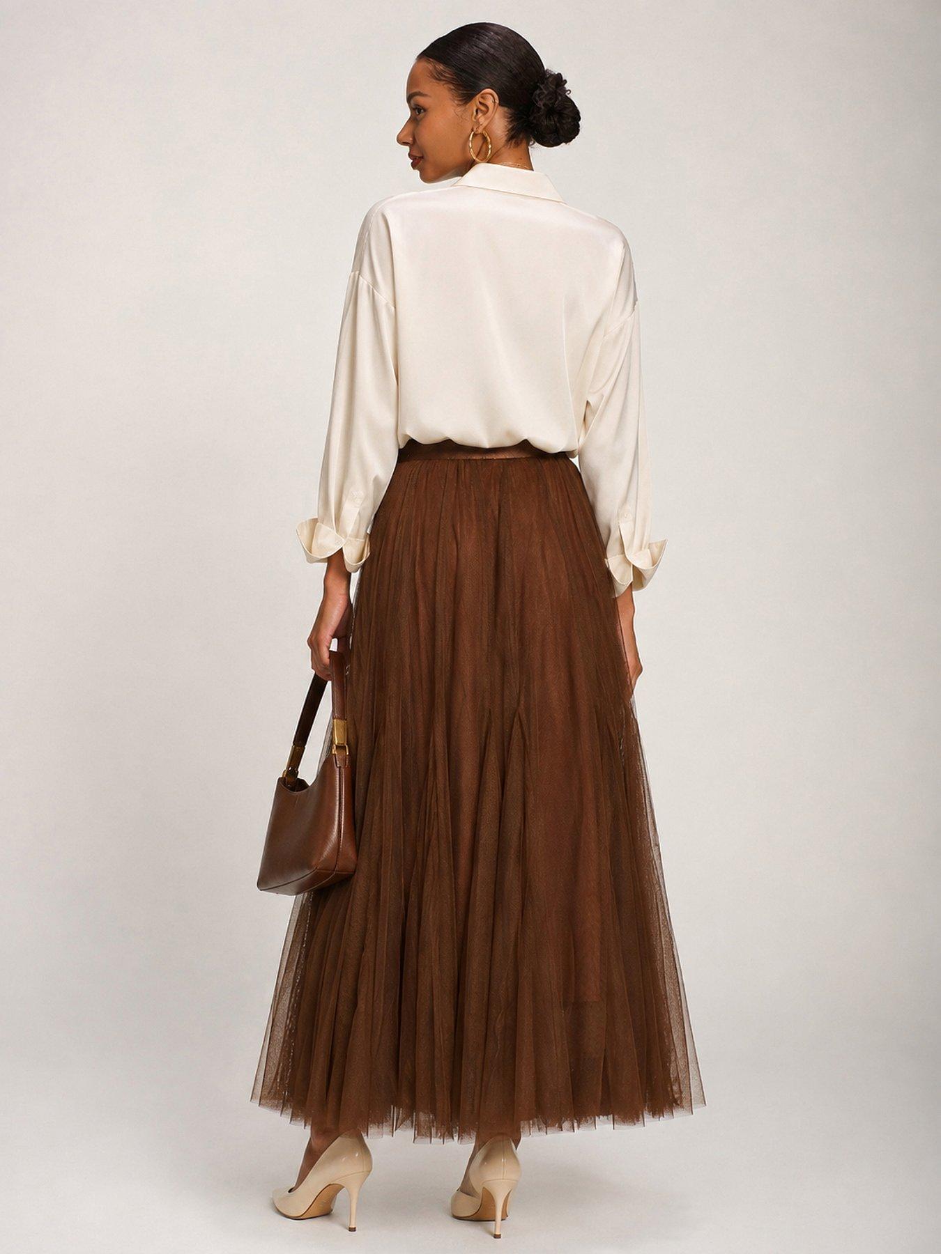 Image 2 of 6 of Jolie Moi Womens Tulle Godet Maxi Skirt - Brown