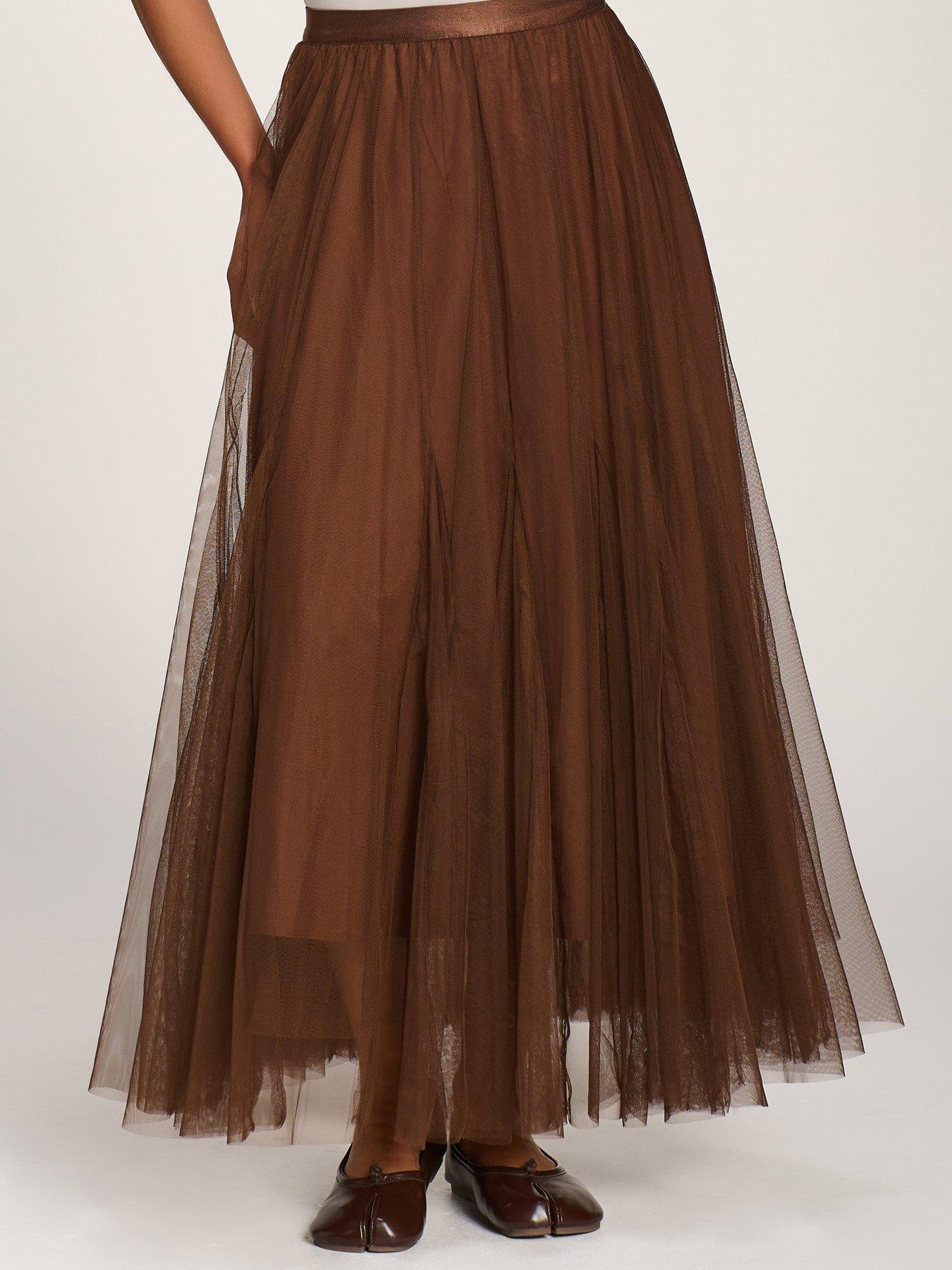 Image 4 of 6 of Jolie Moi Womens Tulle Godet Maxi Skirt - Brown