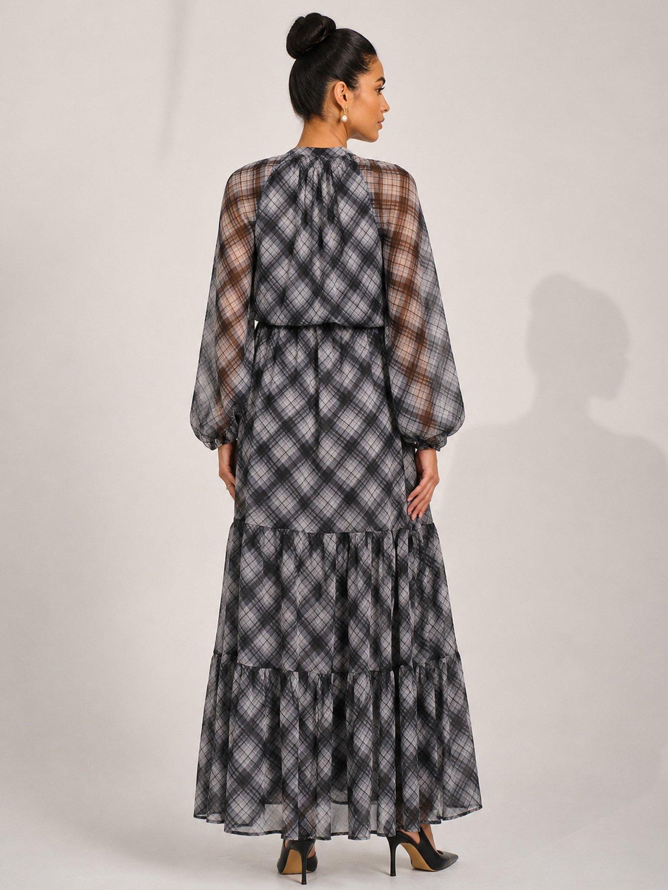 Image 2 of 5 of Jolie Moi Womens Tie Neck Tiered Long Sleeve Maxi Dress - Black