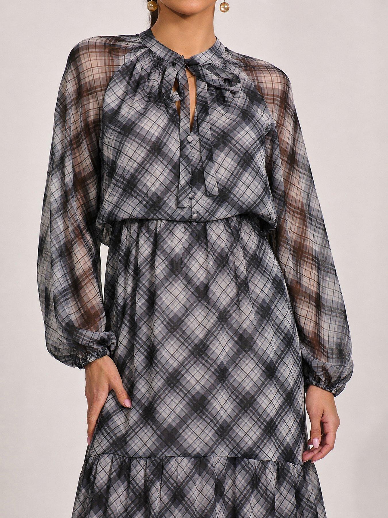 Image 3 of 5 of Jolie Moi Womens Tie Neck Tiered Long Sleeve Maxi Dress - Black