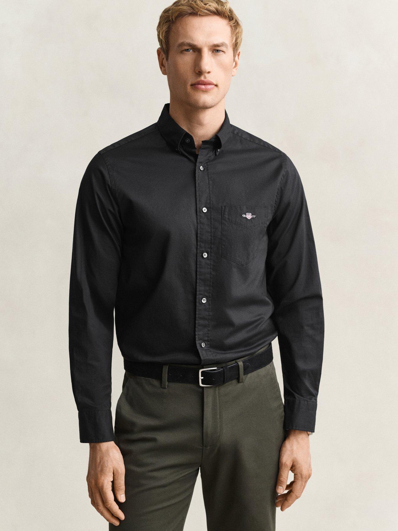 Image 1 of 5 of GANT Gant Shield Poplin Long Sleeve Shirt - Black