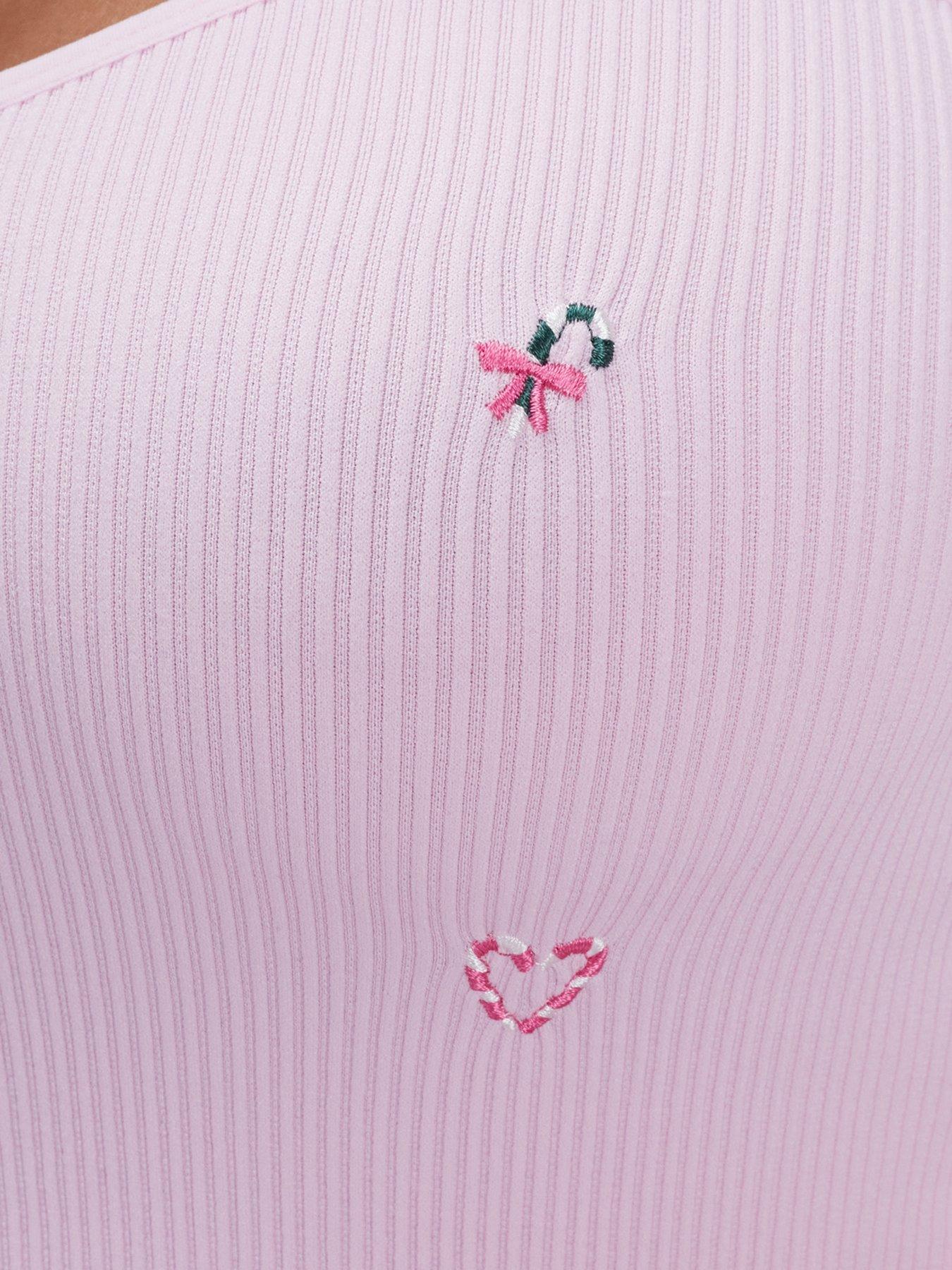 Image 3 of 6 of Boux Avenue Womens Candy Cane Seamless Rib Cami Pyjama Top - Pink