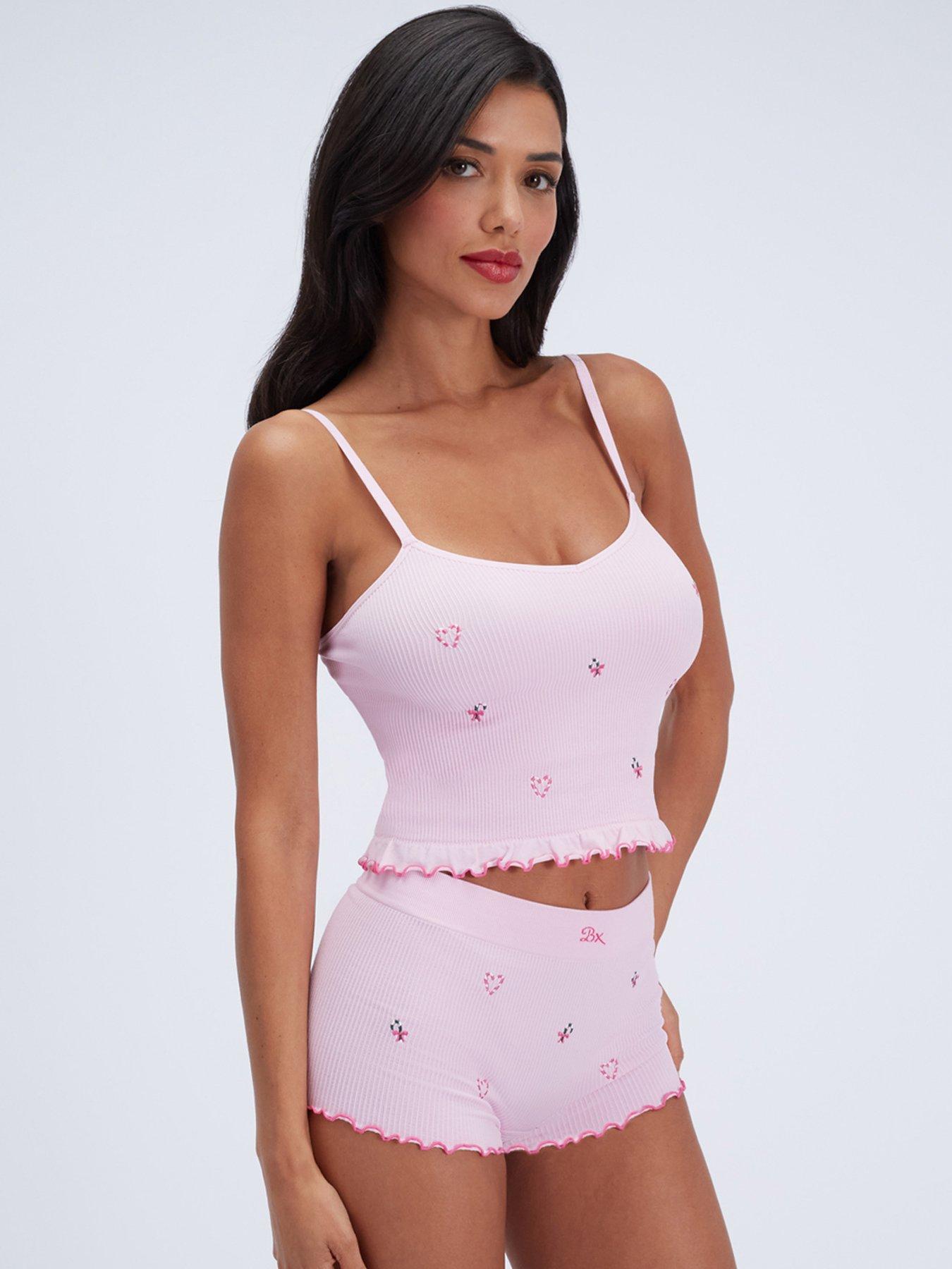 Image 5 of 6 of Boux Avenue Womens Candy Cane Seamless Rib Cami Pyjama Top - Pink