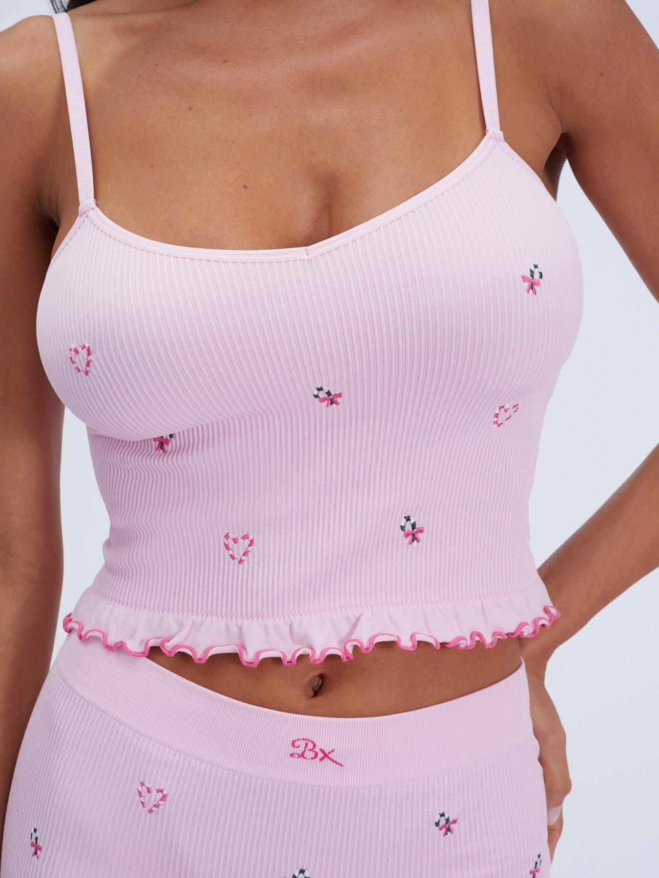 Image 6 of 6 of Boux Avenue Womens Candy Cane Seamless Rib Cami Pyjama Top - Pink