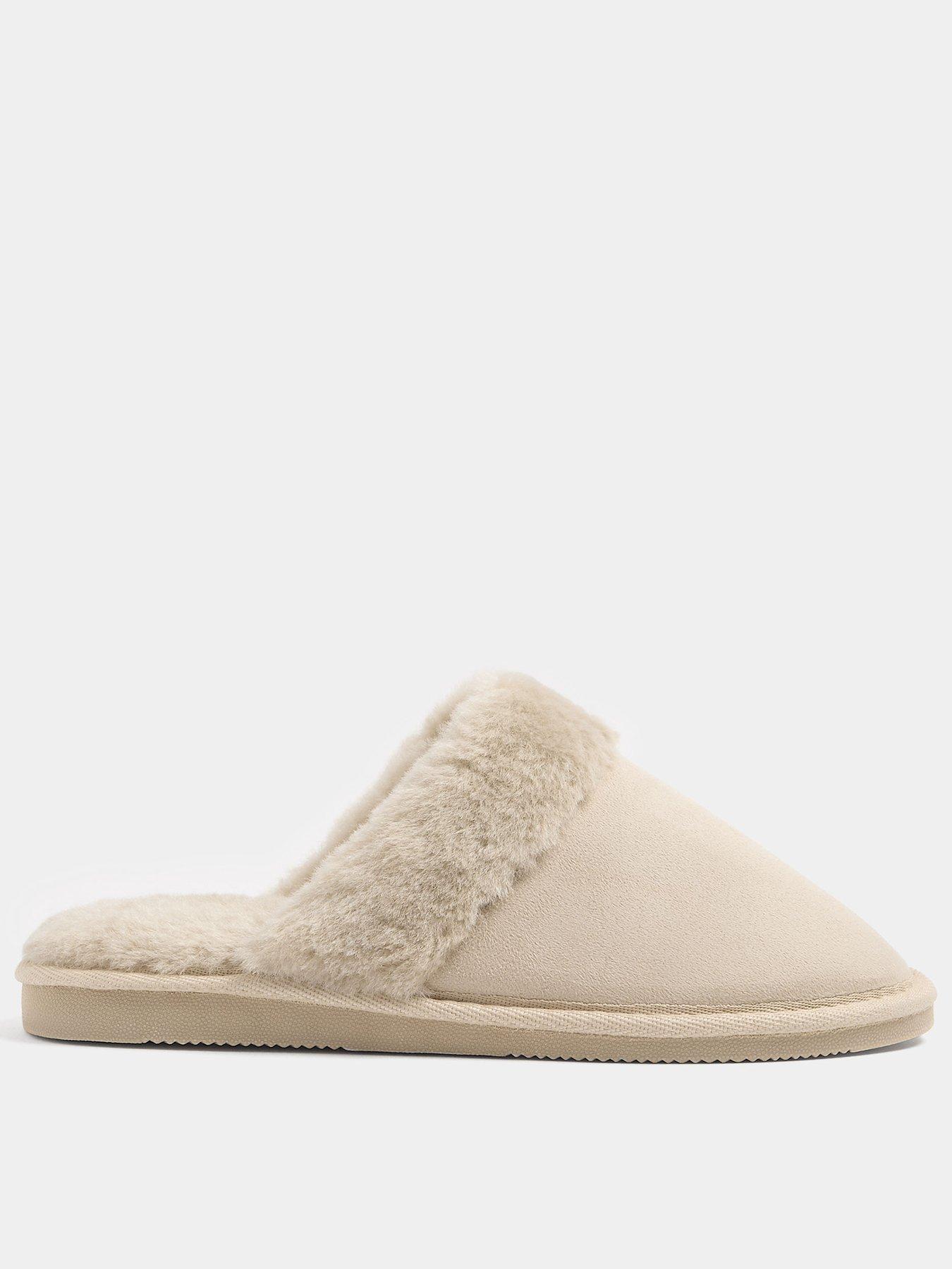 Image 1 of 4 of Long Tall Sally Womens Faux Fur Trim Mule Slippers - Cream