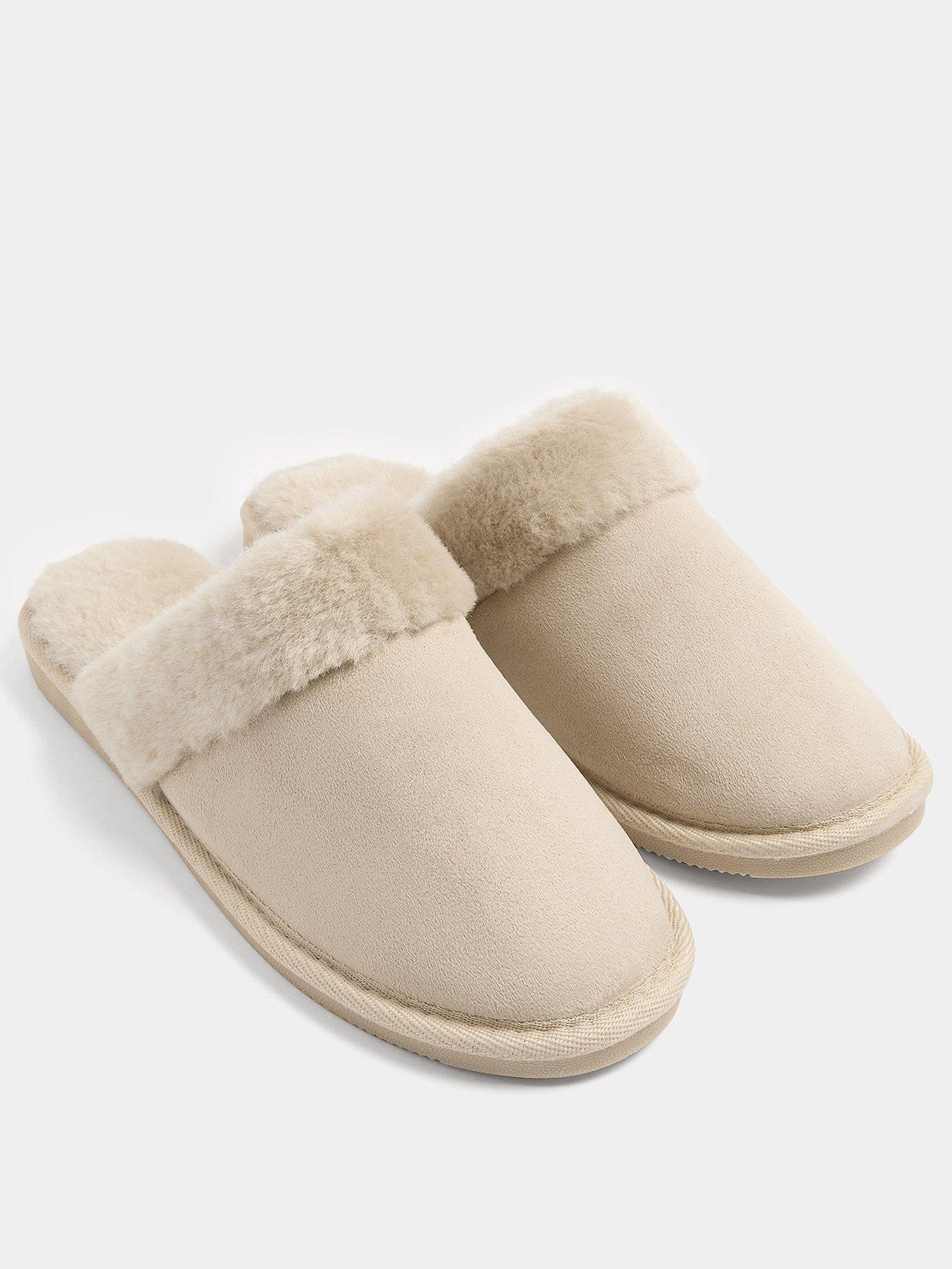 Image 2 of 4 of Long Tall Sally Womens Faux Fur Trim Mule Slippers - Cream