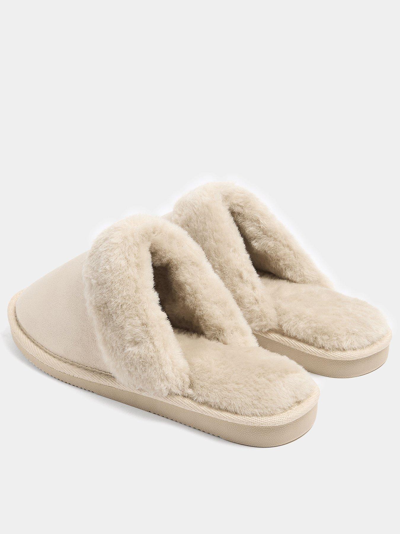 Image 3 of 4 of Long Tall Sally Womens Faux Fur Trim Mule Slippers - Cream