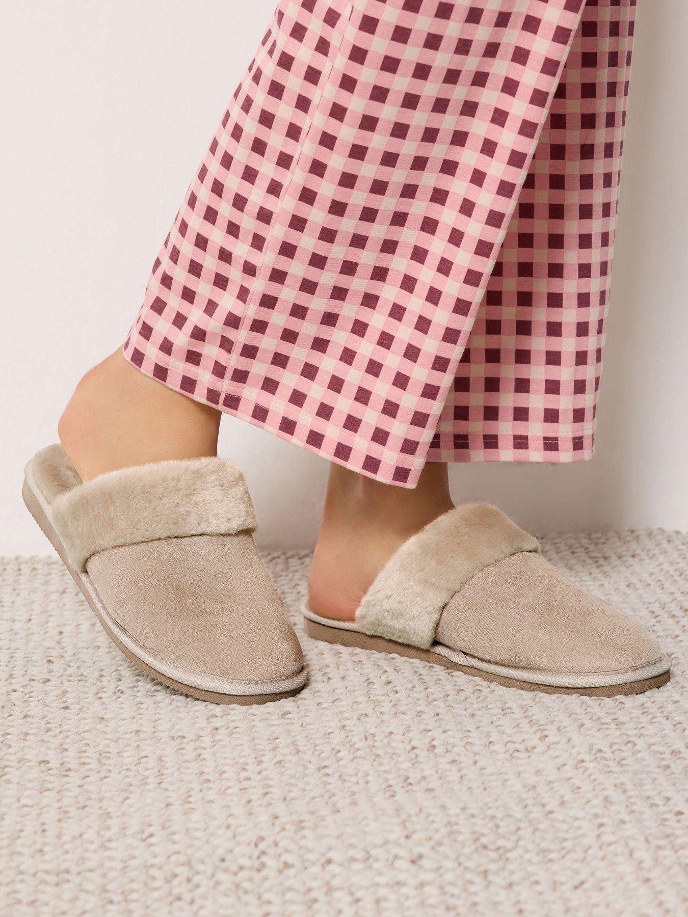 Image 4 of 4 of Long Tall Sally Womens Faux Fur Trim Mule Slippers - Cream