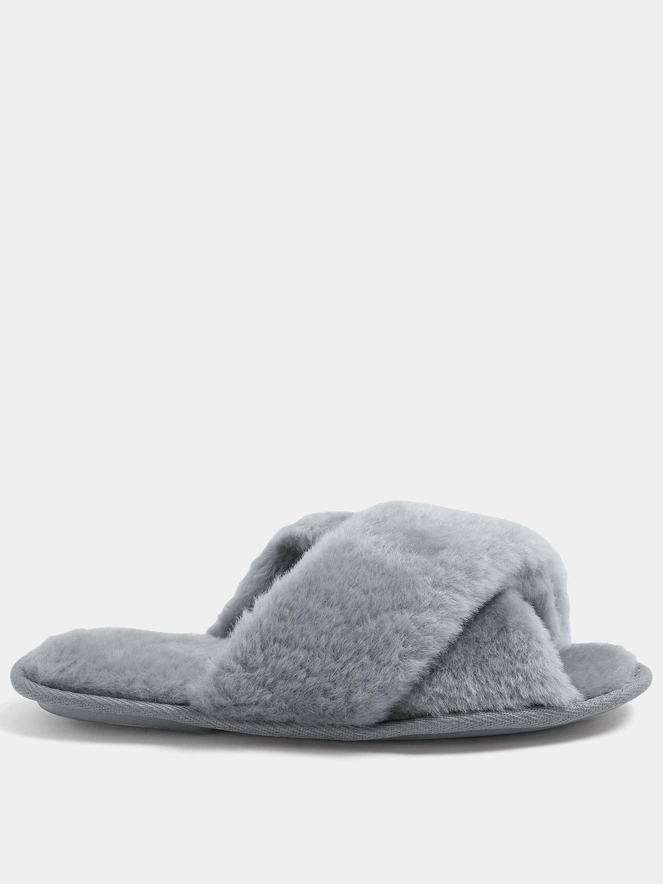 Image 1 of 4 of Long Tall Sally Womens Cross-Over Faux Fur Mule Slippers - Grey