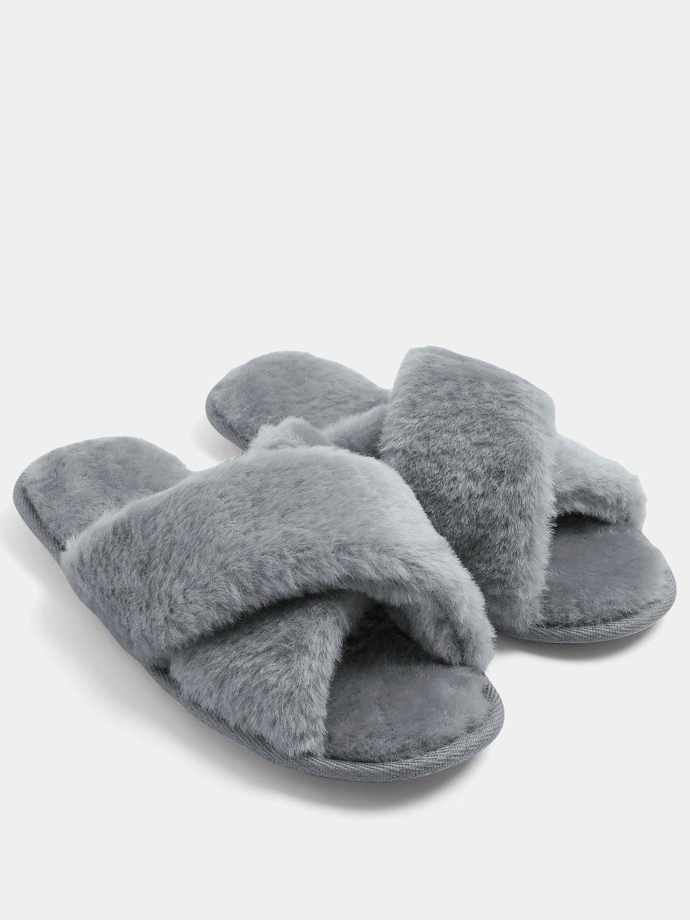 Image 2 of 4 of Long Tall Sally Womens Cross-Over Faux Fur Mule Slippers - Grey