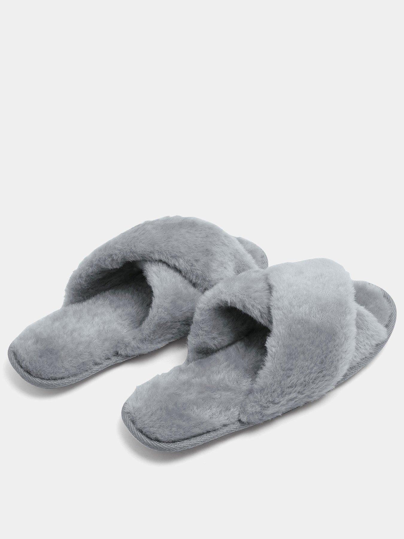 Image 3 of 4 of Long Tall Sally Womens Cross-Over Faux Fur Mule Slippers - Grey