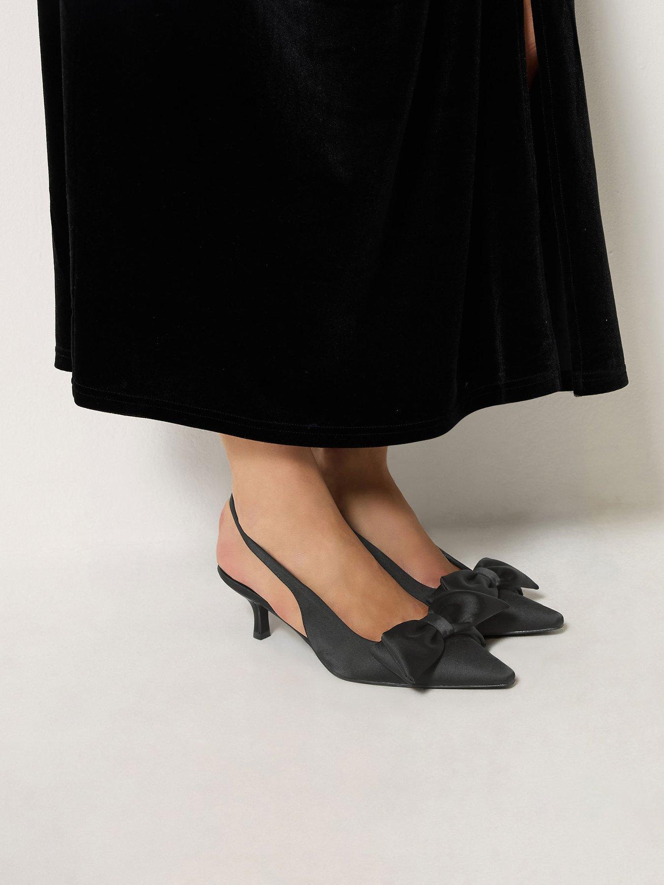 Image 4 of 4 of Long Tall Sally Bow Detail Slingback Court Shoes - Black