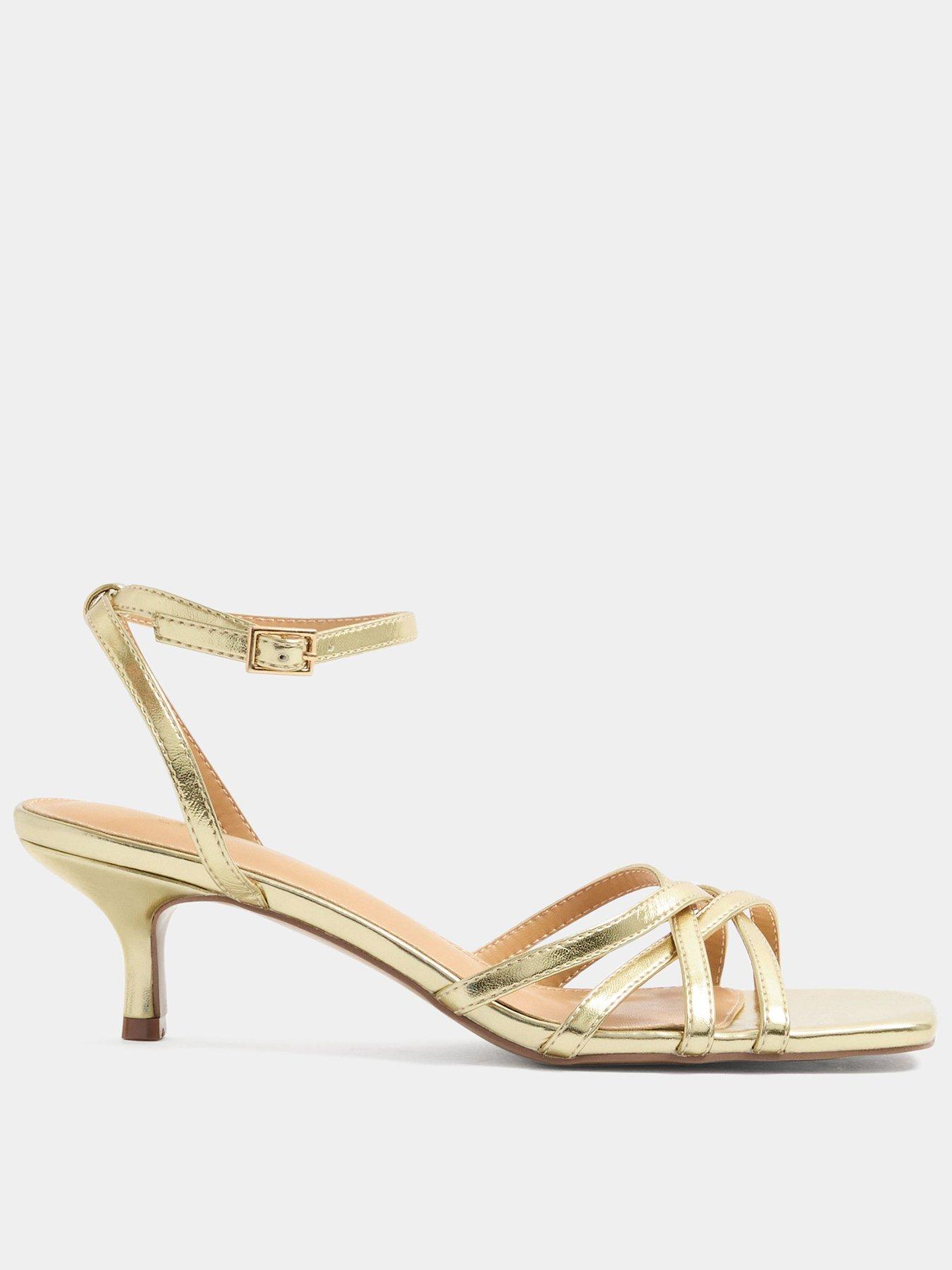 Image 1 of 4 of Long Tall Sally Tall Cross Over Strappy Kitten Heel Sandals - Gold