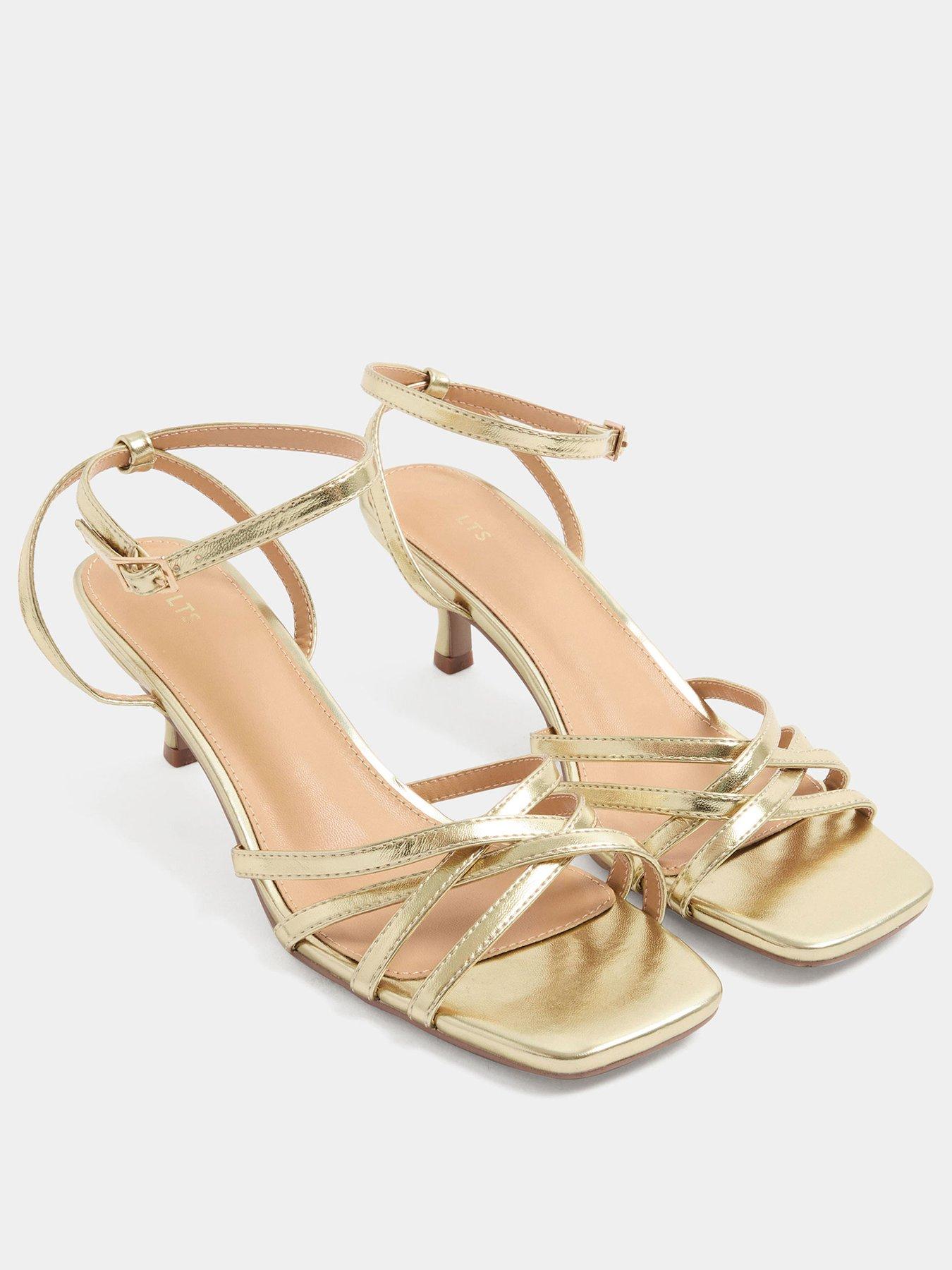 Image 2 of 4 of Long Tall Sally Tall Cross Over Strappy Kitten Heel Sandals - Gold