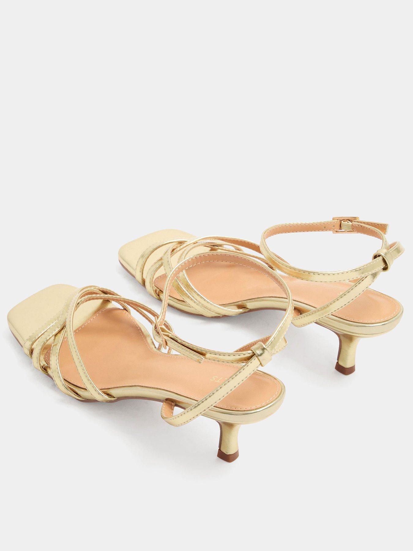 Image 3 of 4 of Long Tall Sally Tall Cross Over Strappy Kitten Heel Sandals - Gold