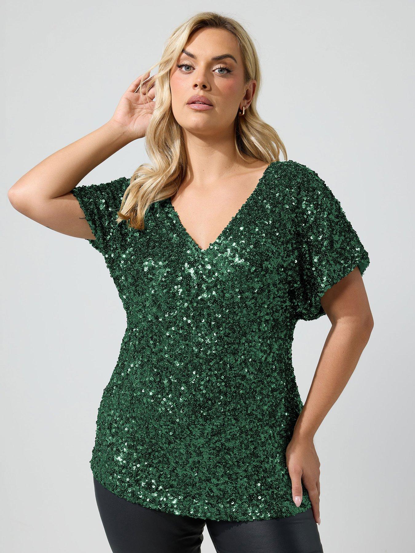 Image 1 of 4 of Yours Curve Sequin V Neck Top