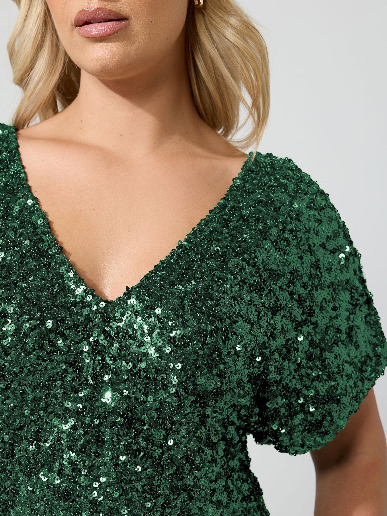 Image 4 of 4 of Yours Curve Sequin V Neck Top