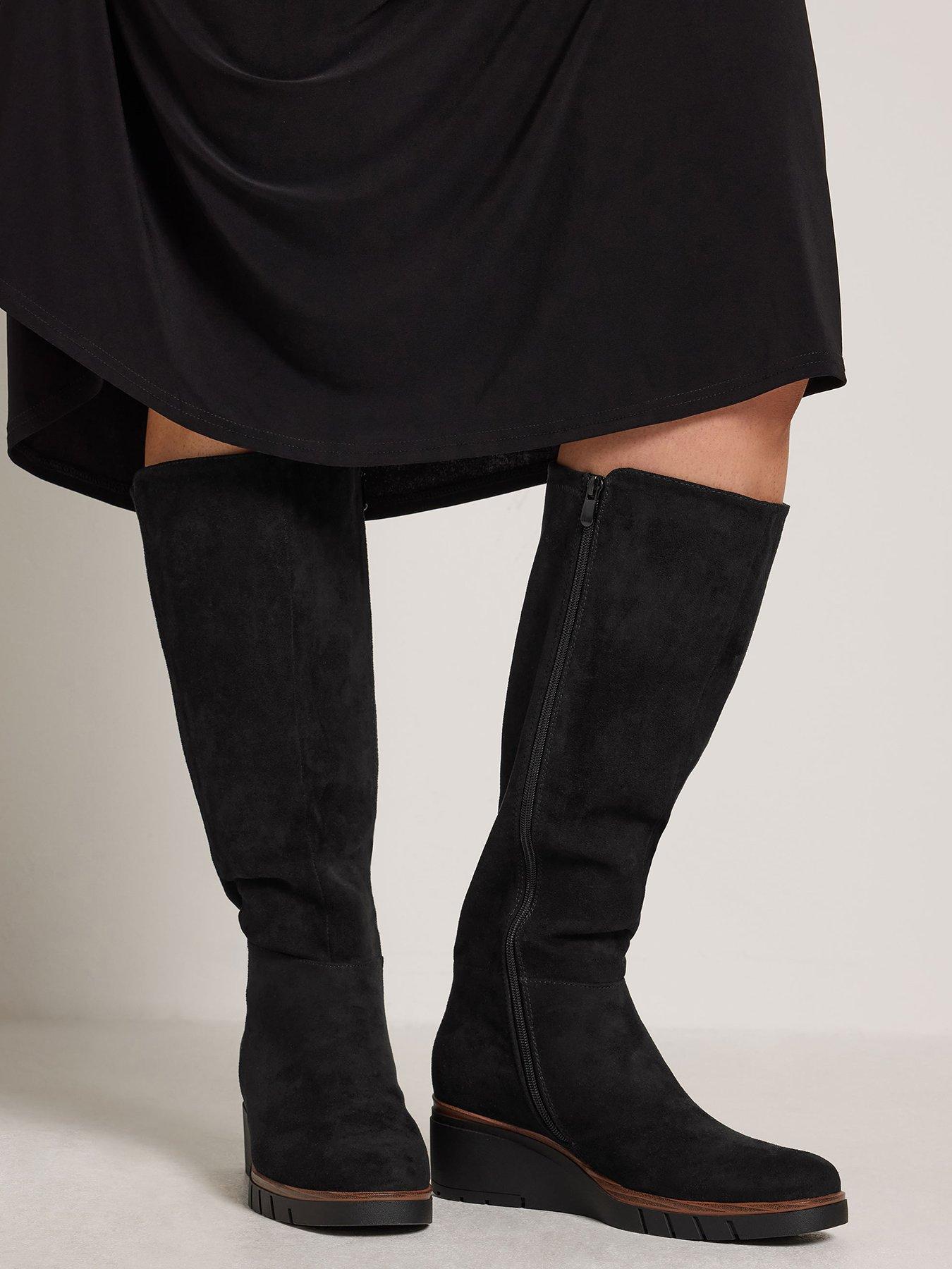 Image 1 of 4 of Yours Womens Extra Wide Fit Stretch Back Wedge Boot - Black