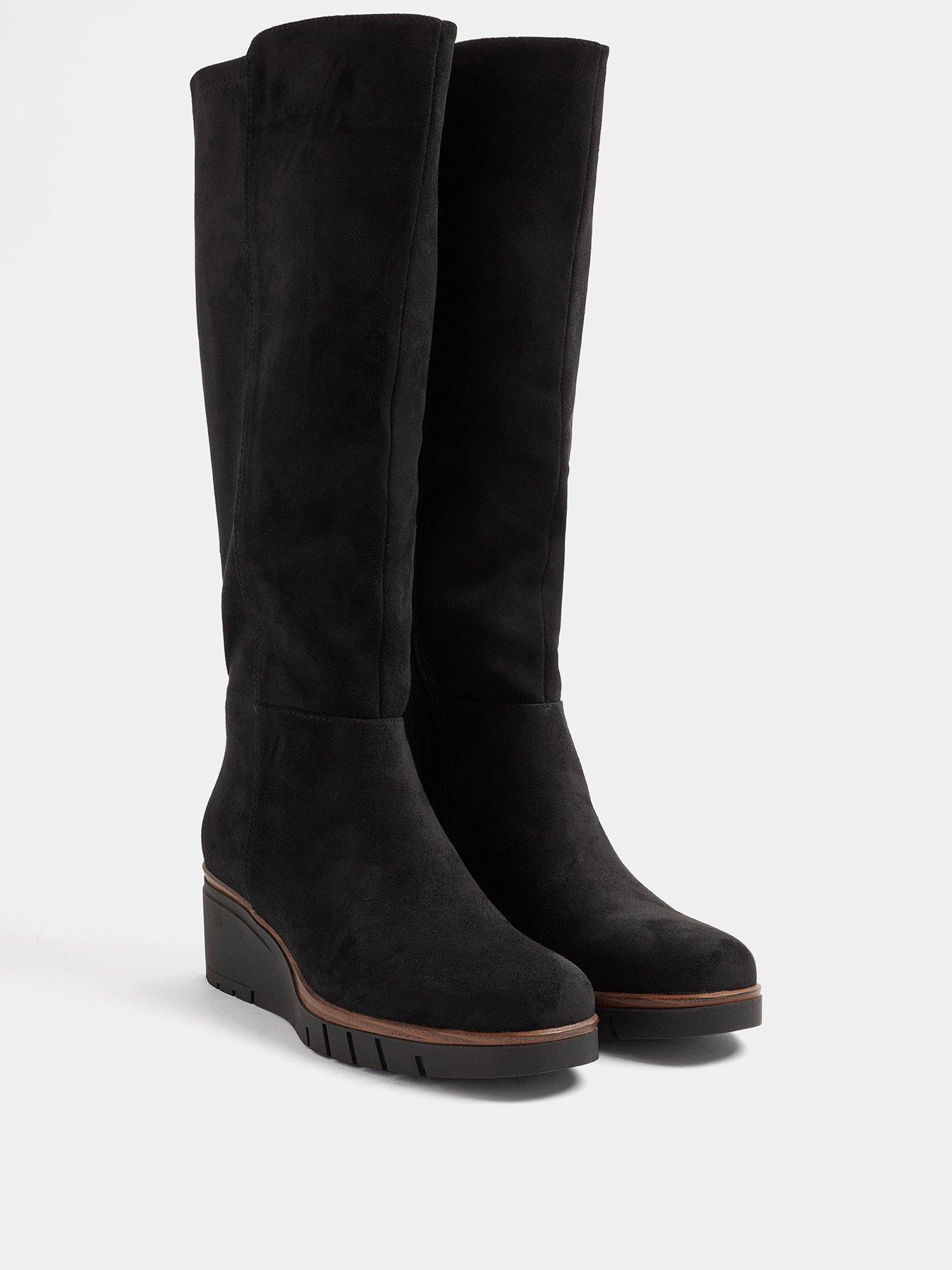 Image 2 of 4 of Yours Womens Extra Wide Fit Stretch Back Wedge Boot - Black