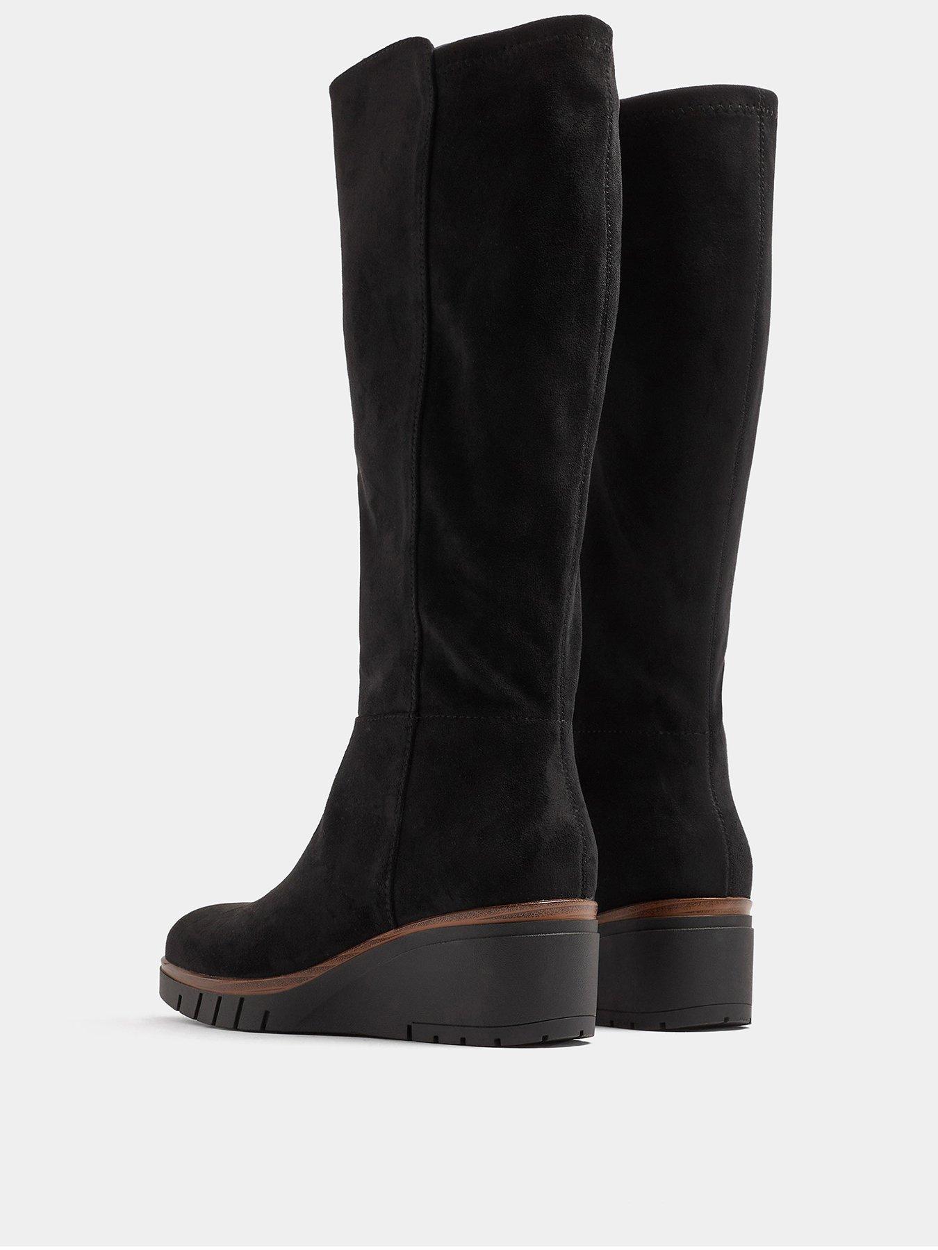 Image 3 of 4 of Yours Womens Extra Wide Fit Stretch Back Wedge Boot - Black