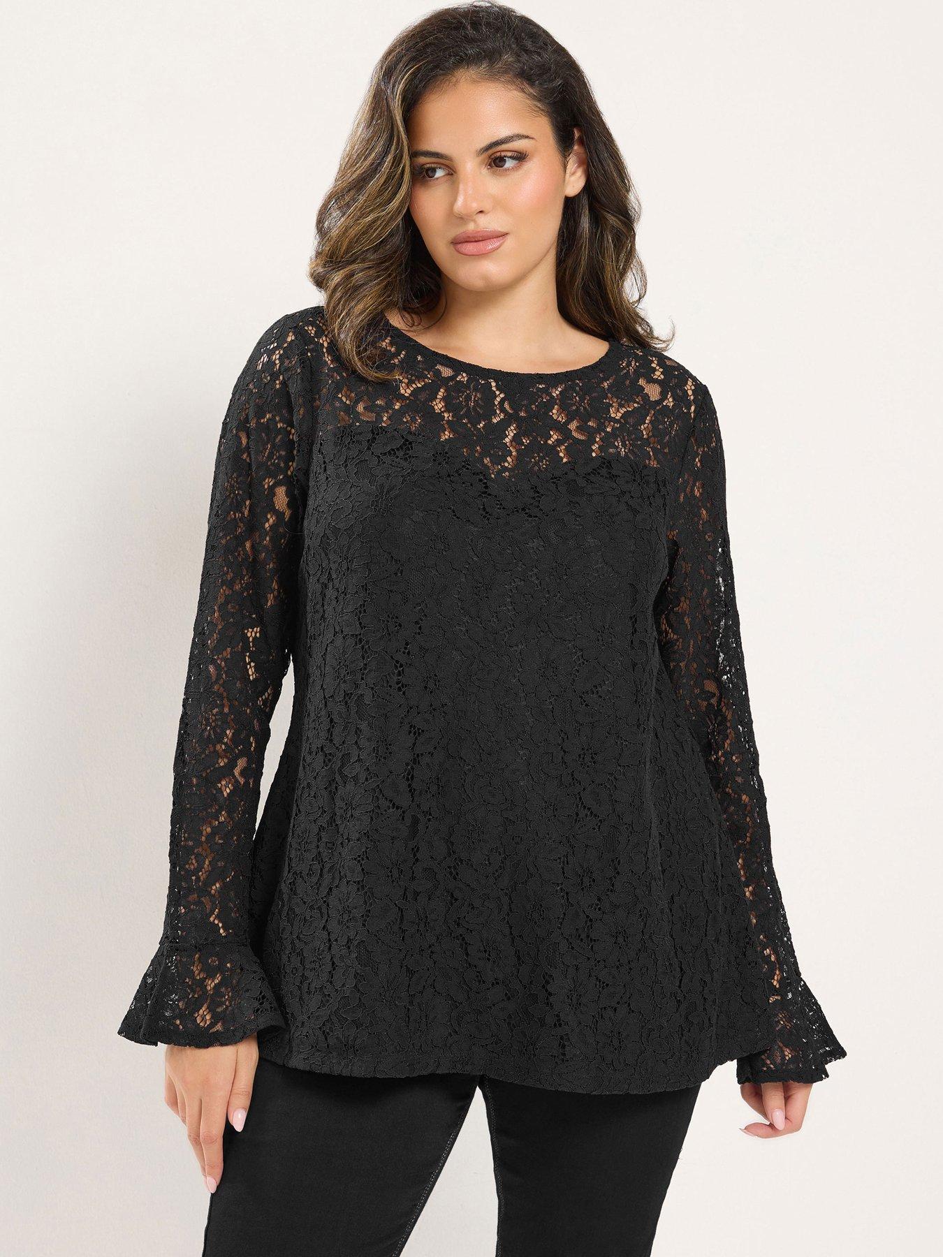 Image 1 of 4 of Yours Curve Long Sleeve Lace Top