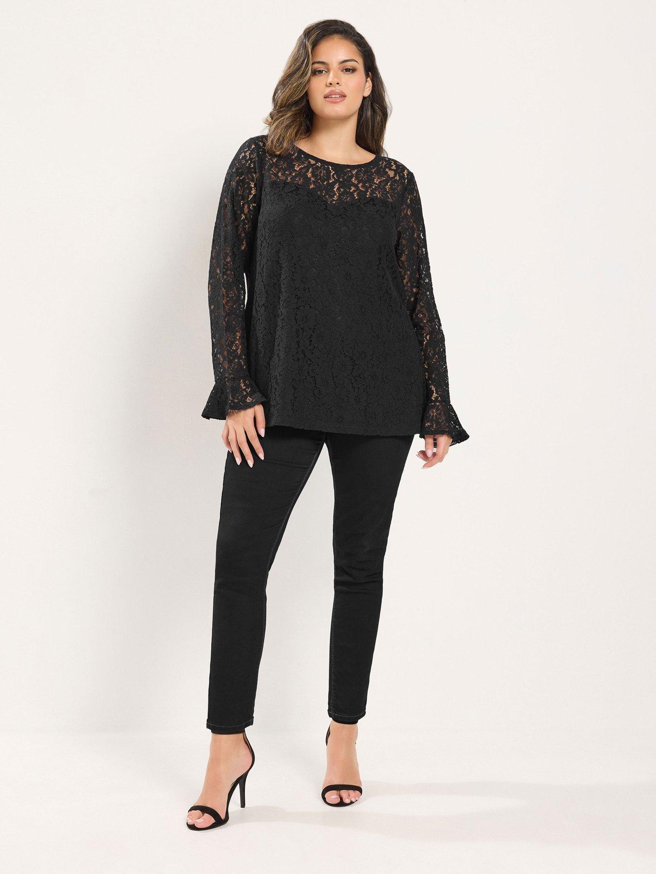 Image 3 of 4 of Yours Curve Long Sleeve Lace Top