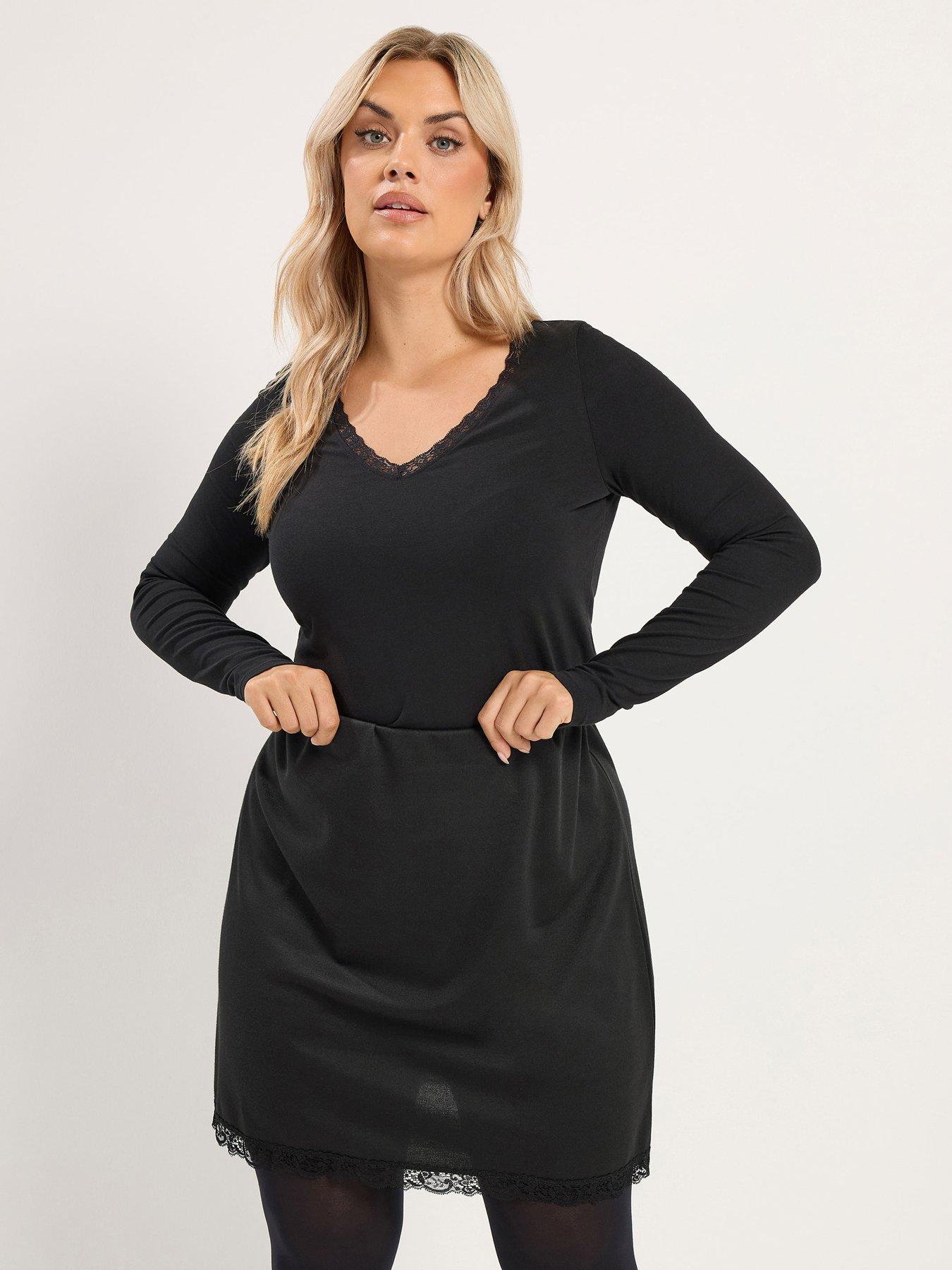 Image 1 of 4 of Yours Womens Curve Lace Trim A-line Skirt - Black