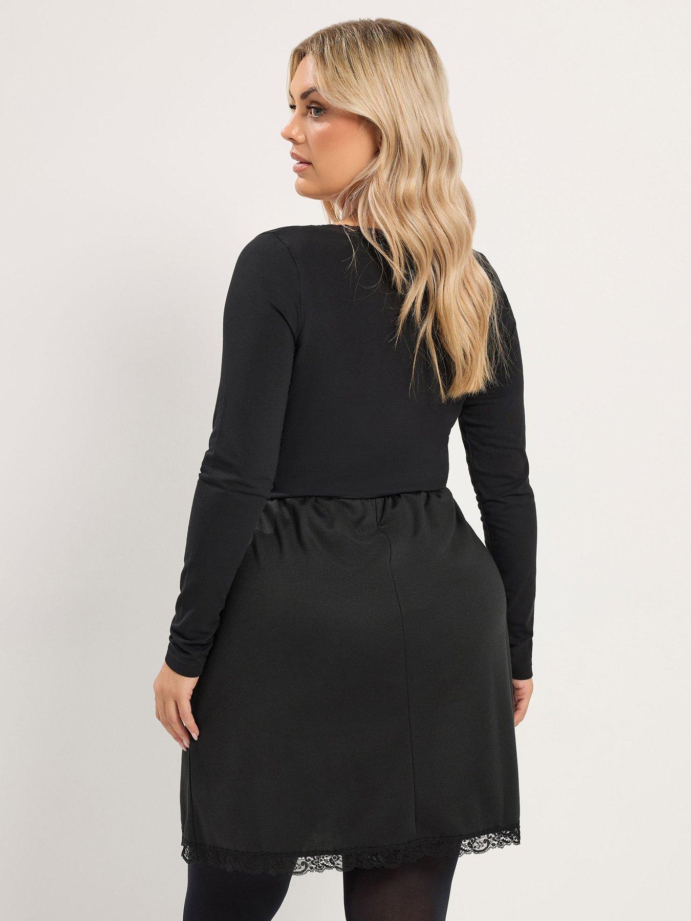 Image 2 of 4 of Yours Womens Curve Lace Trim A-line Skirt - Black