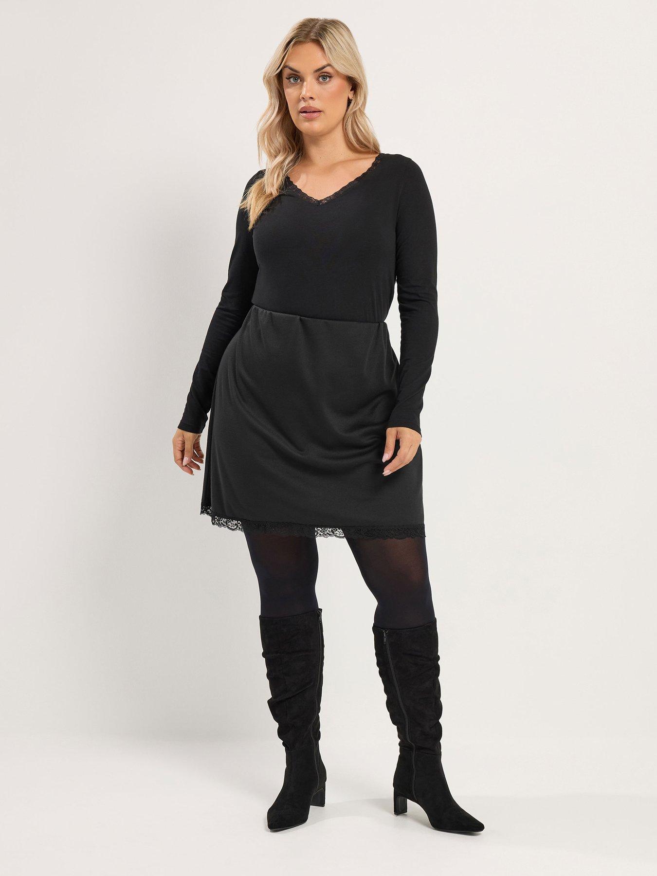 Image 3 of 4 of Yours Womens Curve Lace Trim A-line Skirt - Black