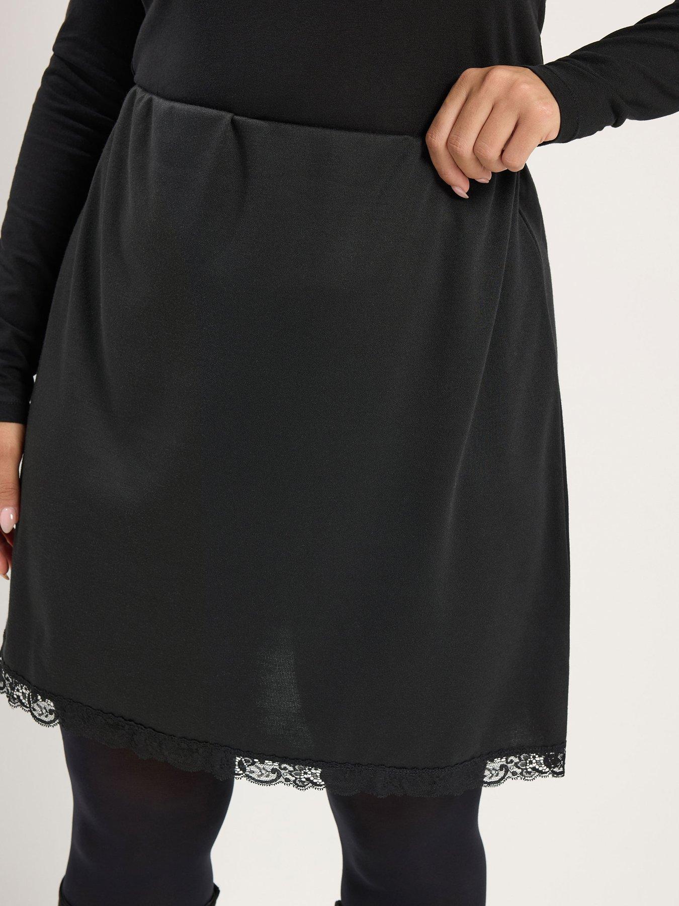 Image 4 of 4 of Yours Womens Curve Lace Trim A-line Skirt - Black