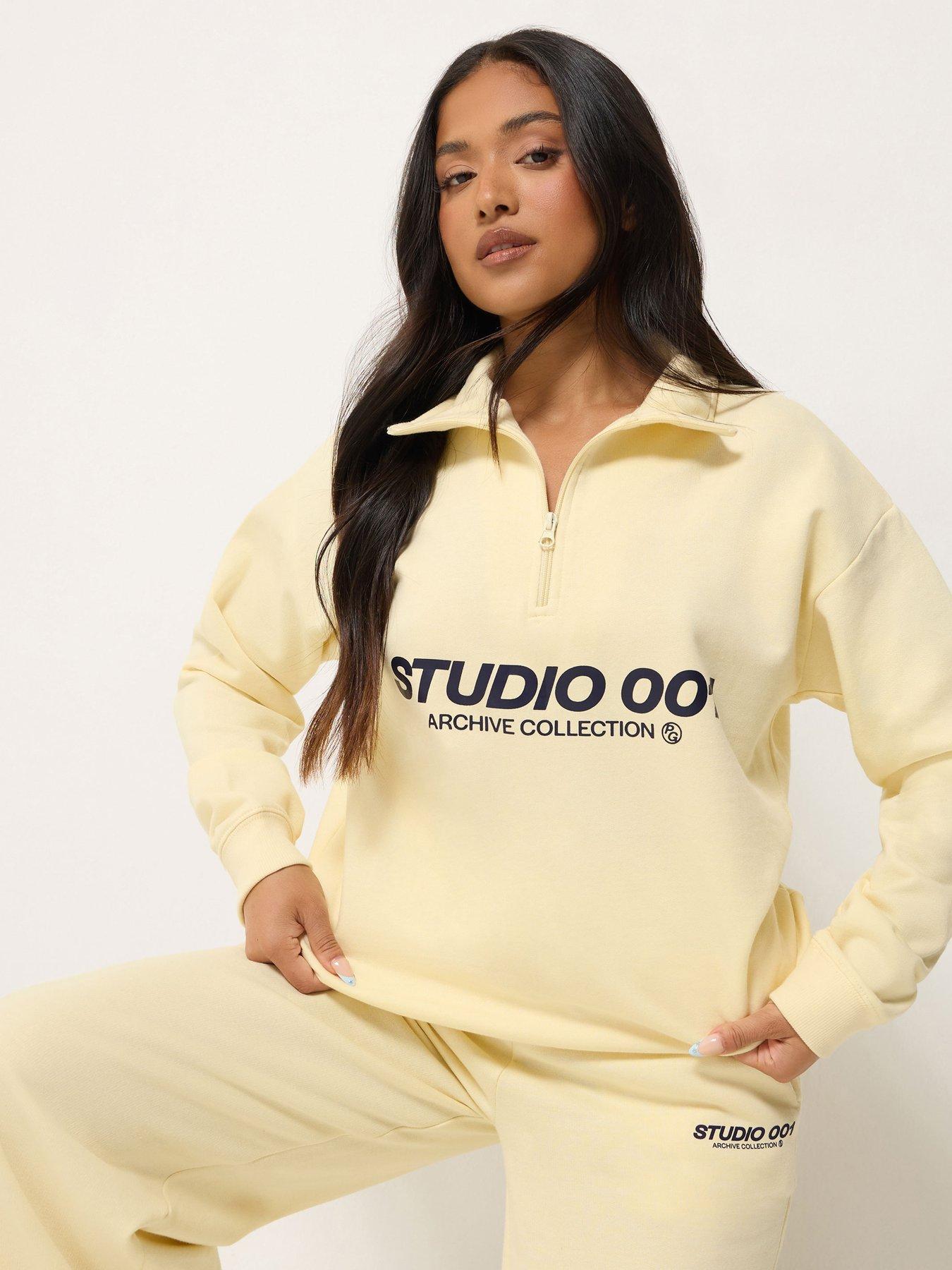 Image 1 of 4 of PixieGirl Womens Petite Studio 001 Funnel Neck Zip Sweatshirt - Yellow