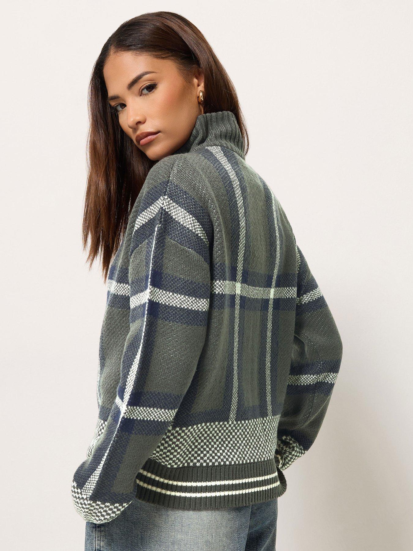 Image 2 of 4 of PixieGirl Womens Petite Check Funnel Neck Bomber Jacket - Multi