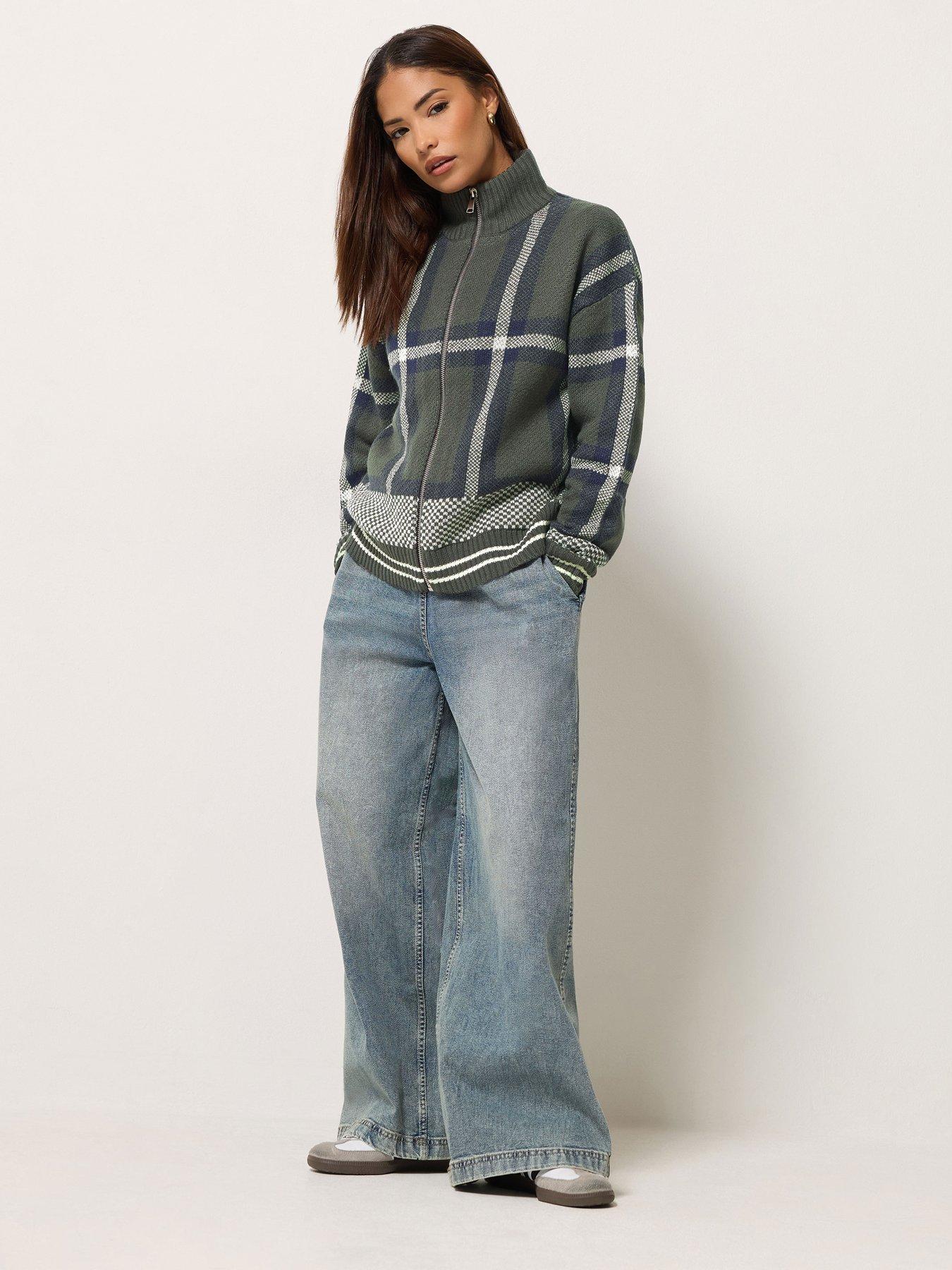 Image 3 of 4 of PixieGirl Womens Petite Check Funnel Neck Bomber Jacket - Multi
