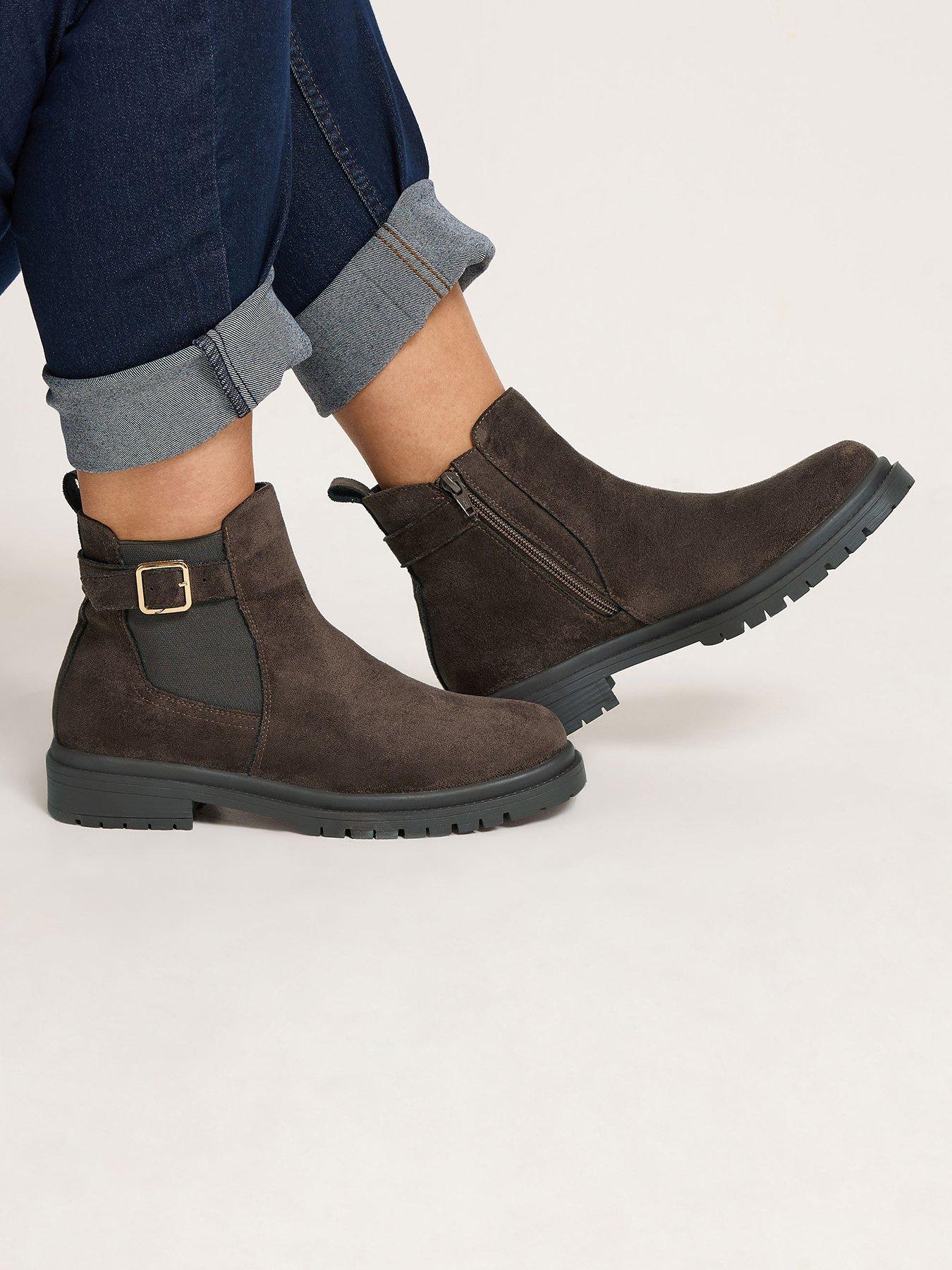 Image 1 of 4 of Yours Womens Extra Wide Fit Buckle Zip Chelsea Boot - Brown