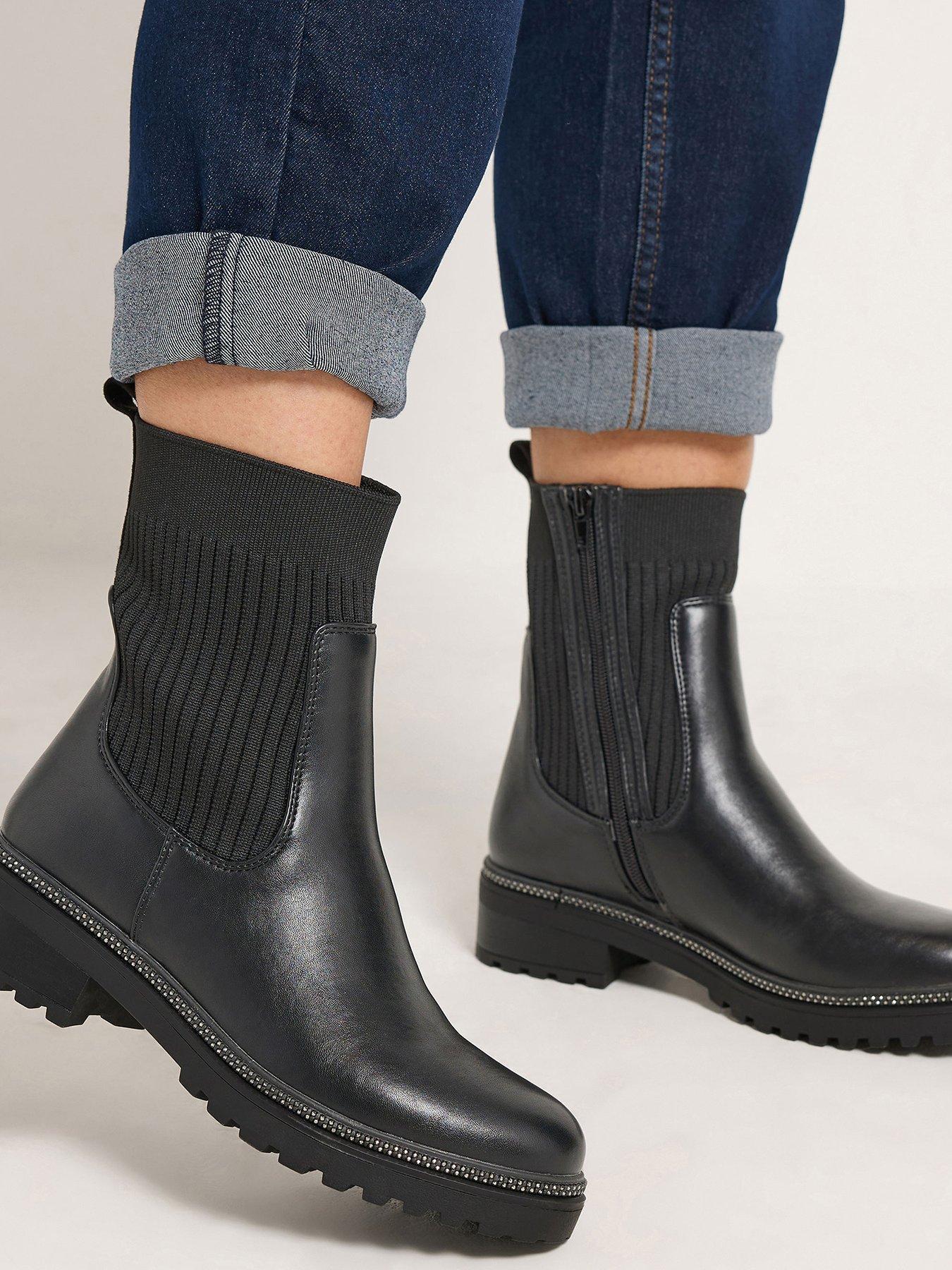 Image 1 of 4 of Yours Womens Extra Wide Fit Ribbed Sock Side Zip Casual Boots - Black