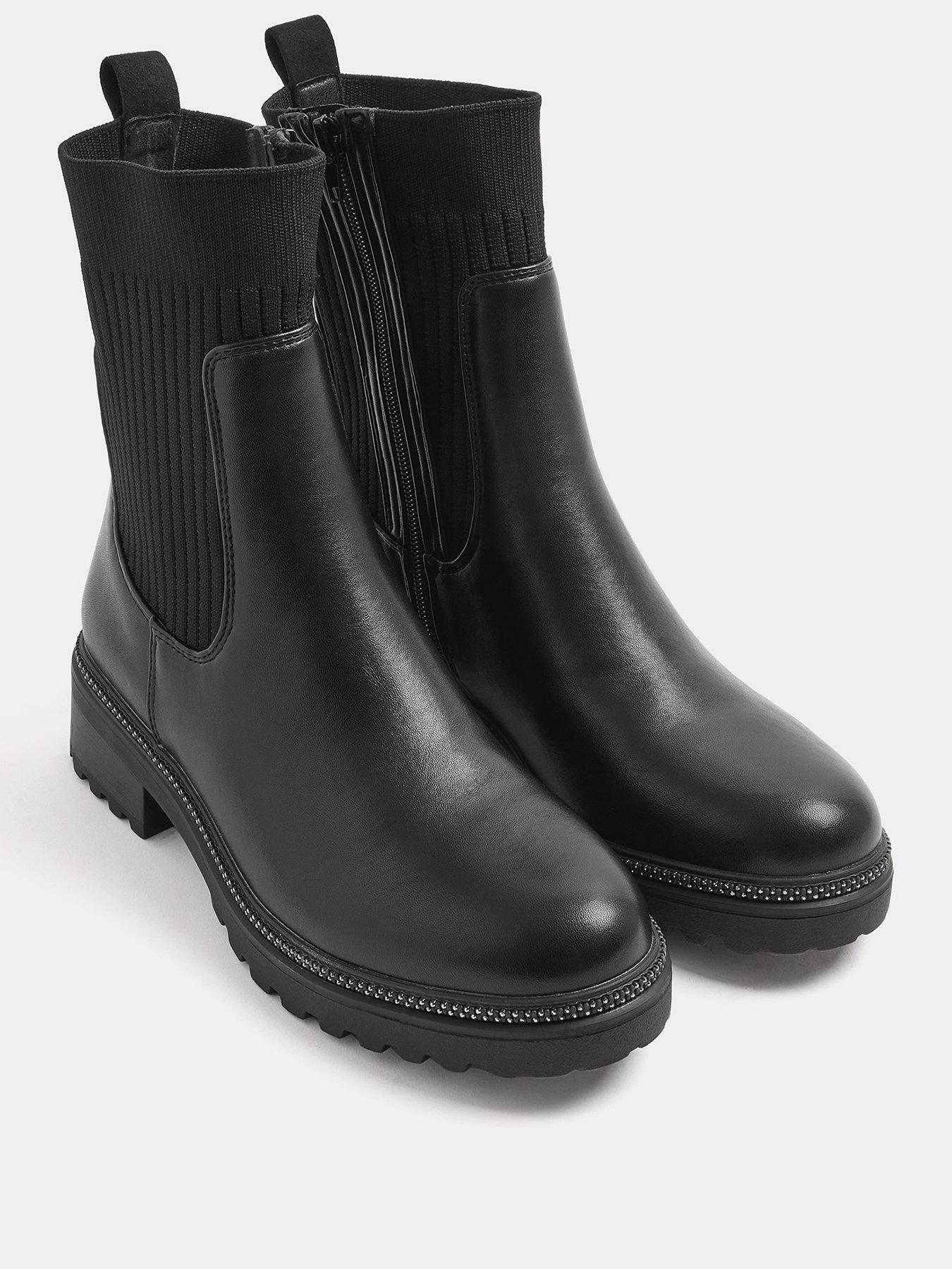 Image 2 of 4 of Yours Womens Extra Wide Fit Ribbed Sock Side Zip Casual Boots - Black