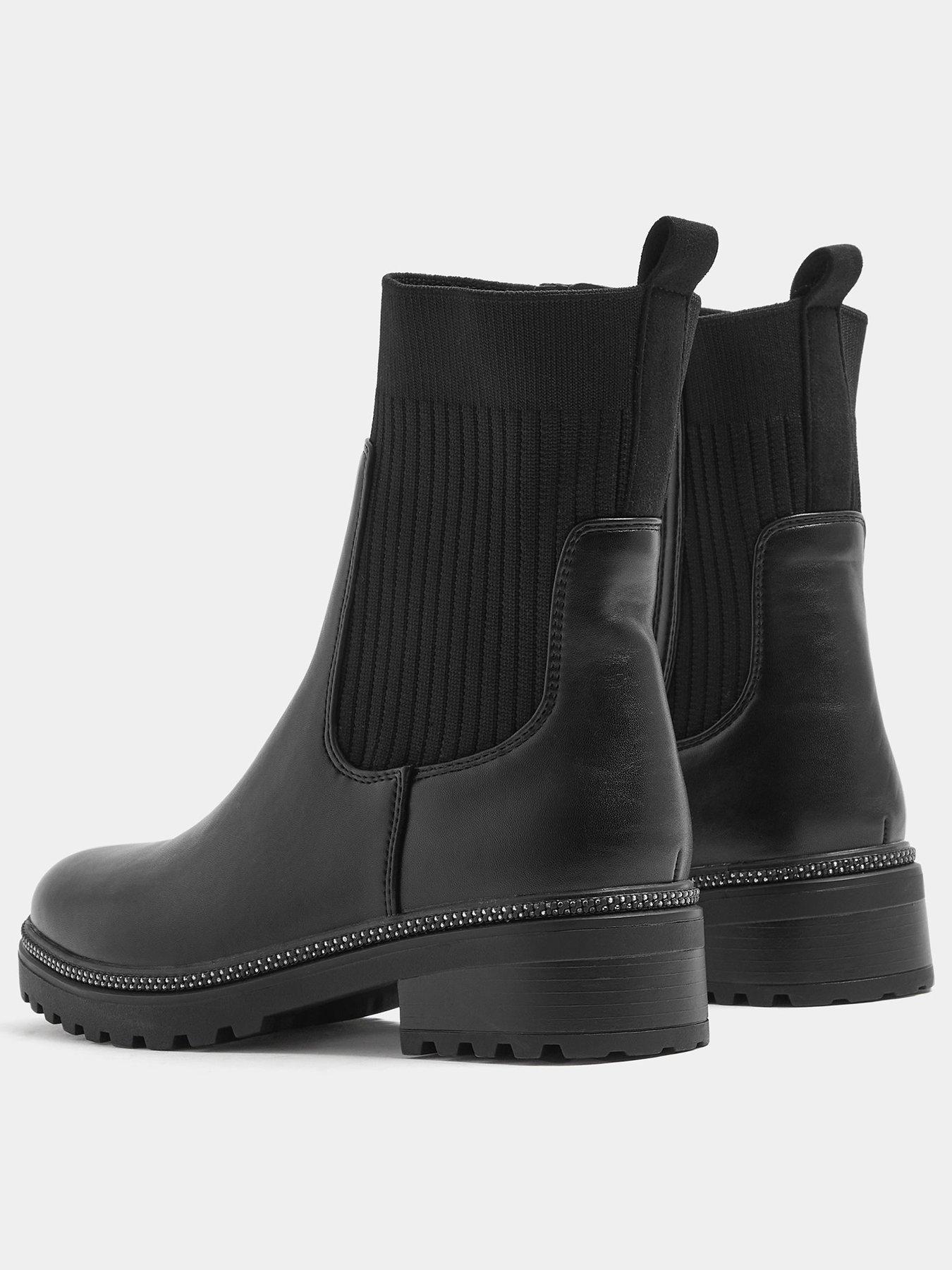 Image 3 of 4 of Yours Womens Extra Wide Fit Ribbed Sock Side Zip Casual Boots - Black